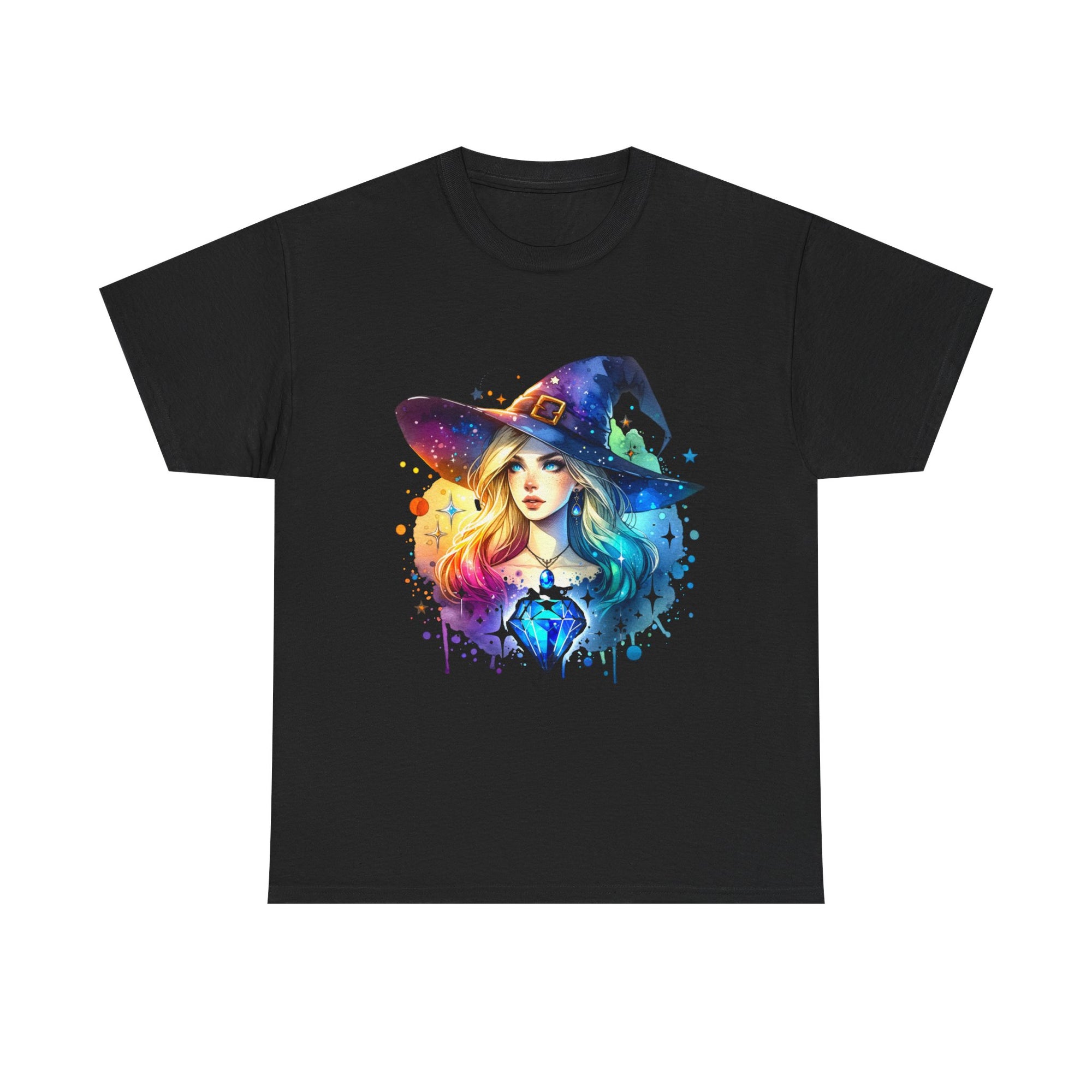 Halloween Unisex Heavy Cotton Tee - rainbow witch