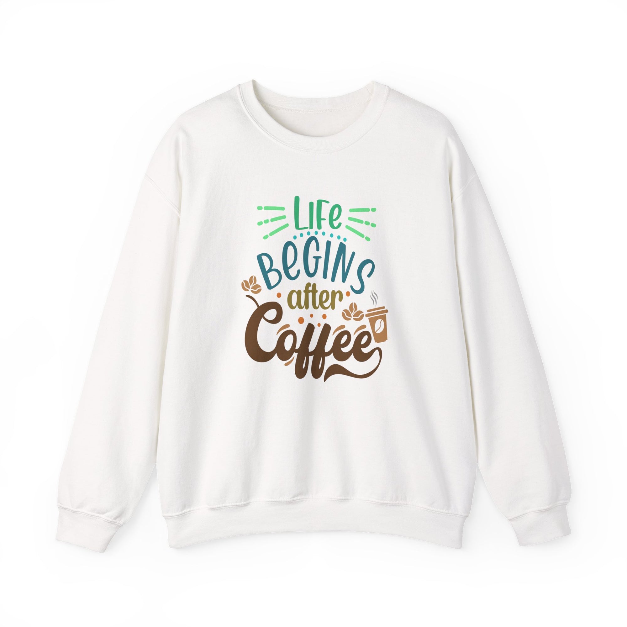 Unisex Heavy Blend™ Crewneck Sweatshirt - Quote - Life begins after coffee