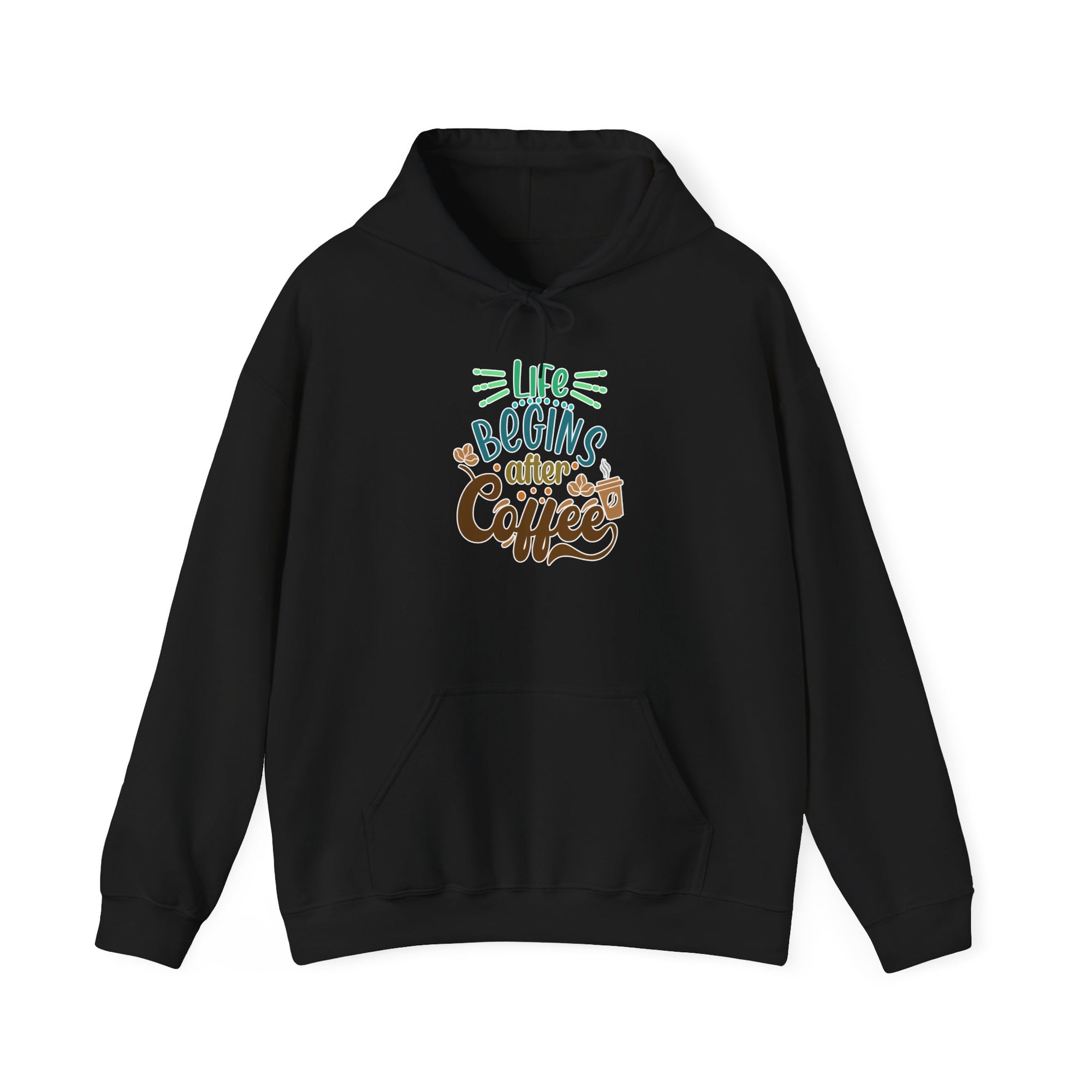 Unisex Heavy Blend™ Hooded Sweatshirt - Quote - Life begins after coffee