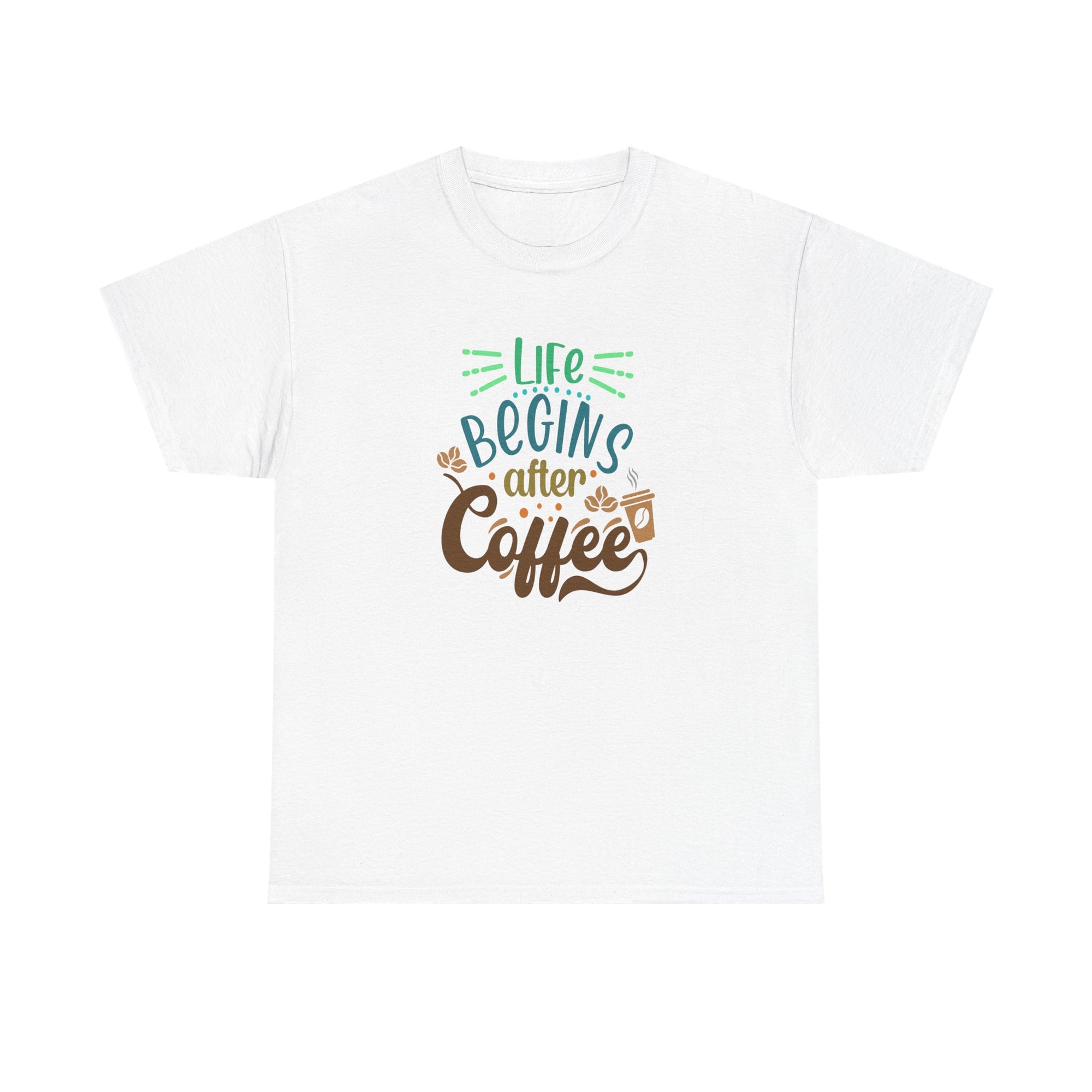 Unisex Heavy Cotton Tee - Quotes Tshirt - Life begins after coffee
