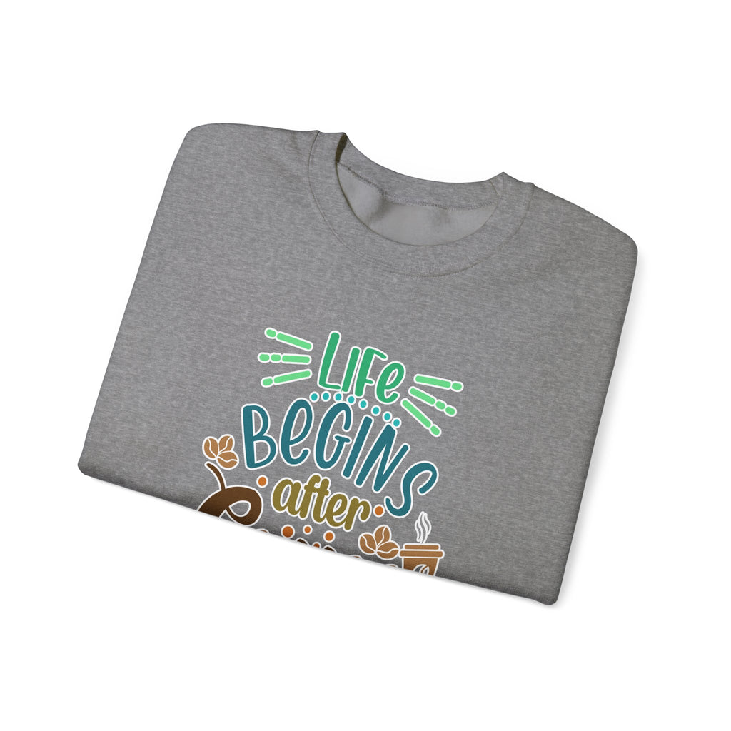 Unisex Heavy Blend™ Crewneck Sweatshirt - Quote - Life begins after coffee