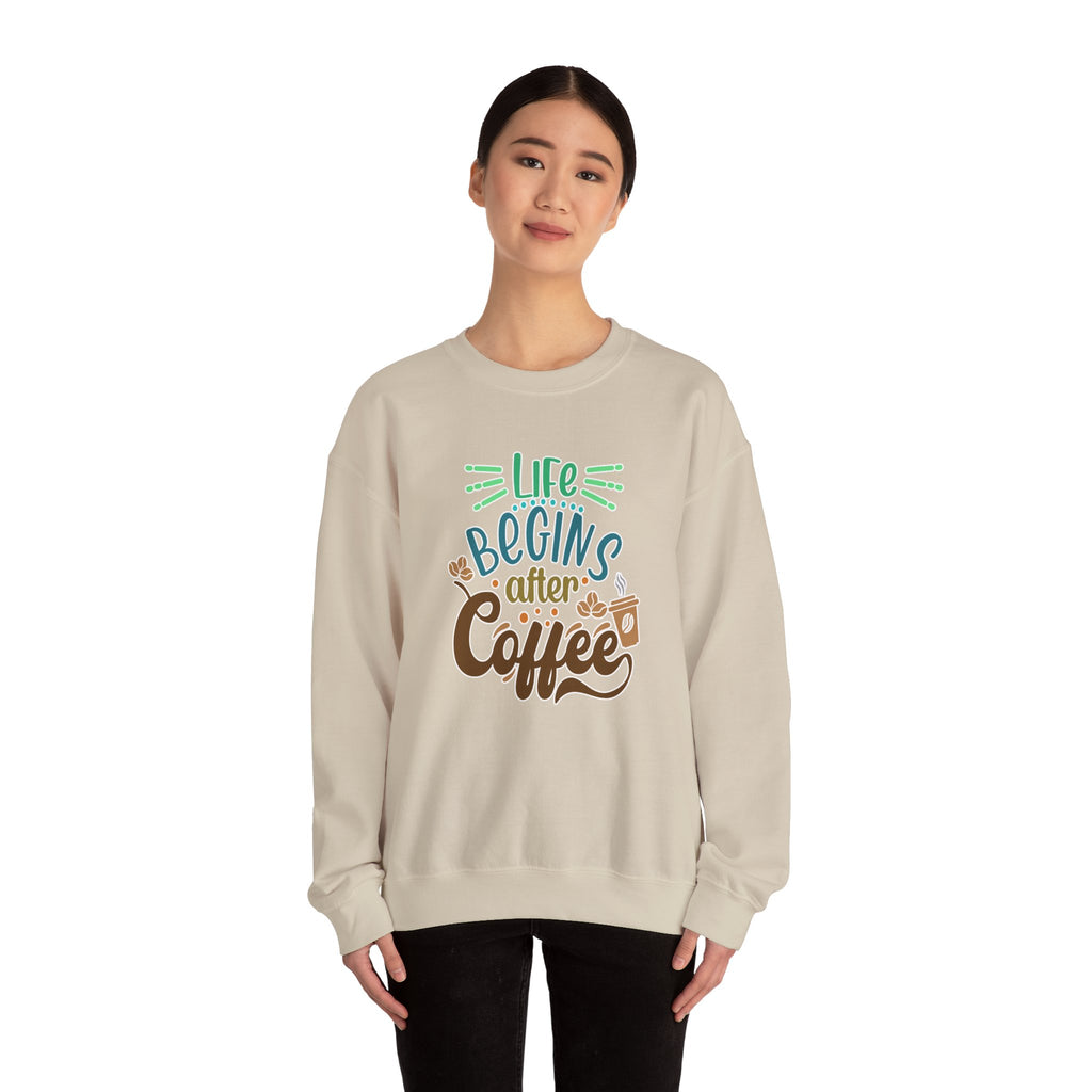 Unisex Heavy Blend™ Crewneck Sweatshirt - Quote - Life begins after coffee
