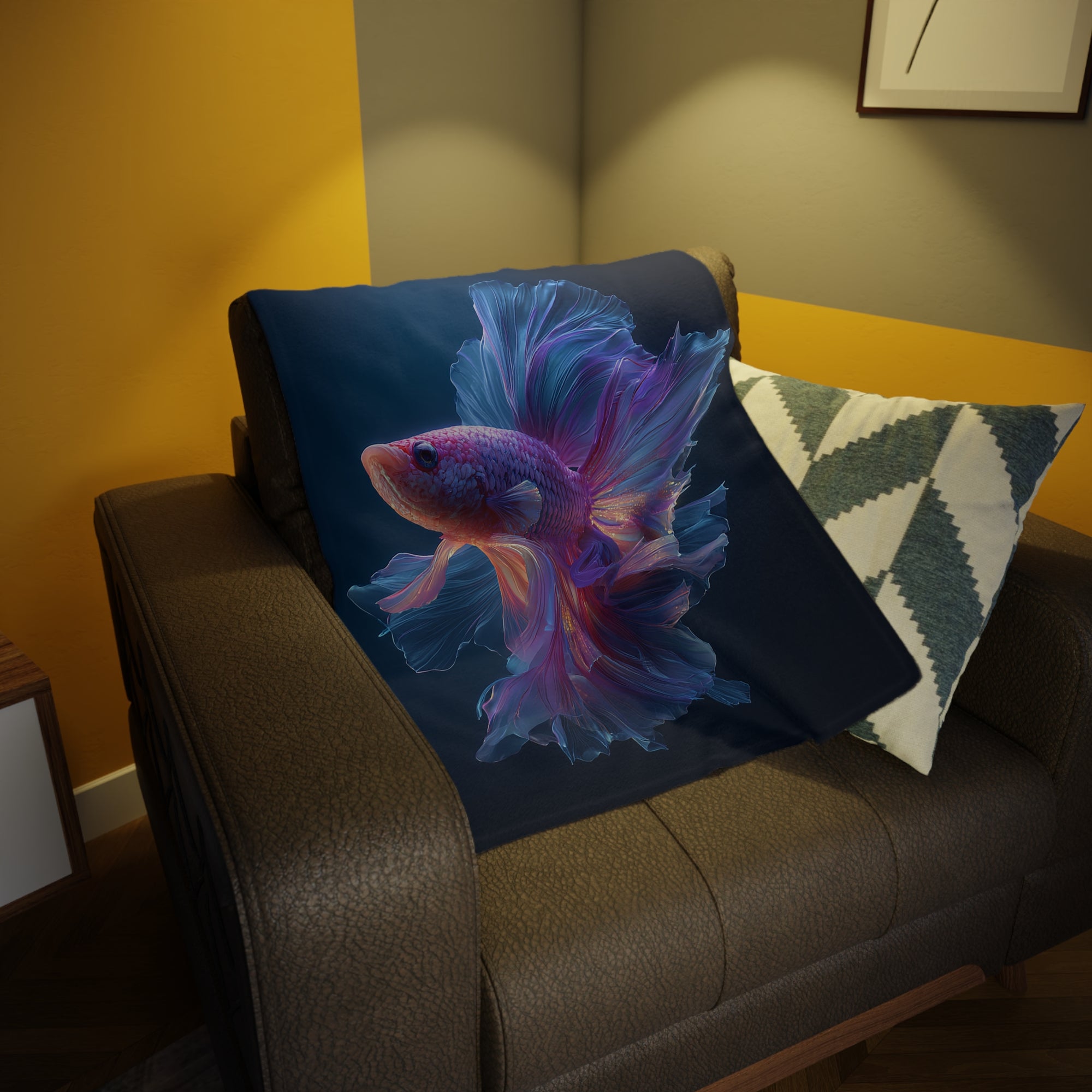 Betta Fish Fleece Blanket, Cozy Throw, Fish Lover Gift, Mellow Decor, Wildlife Lovers Blanket, Colorful Home Accent - 05