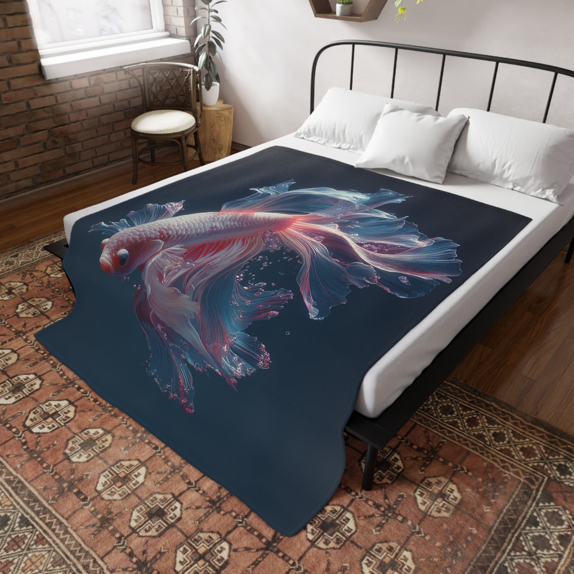 Betta Fish Fleece Blanket, Cozy Throw, Fish Lover Gift, Mellow Decor, Wildlife Lovers Blanket, Colorful Home Accent - 03