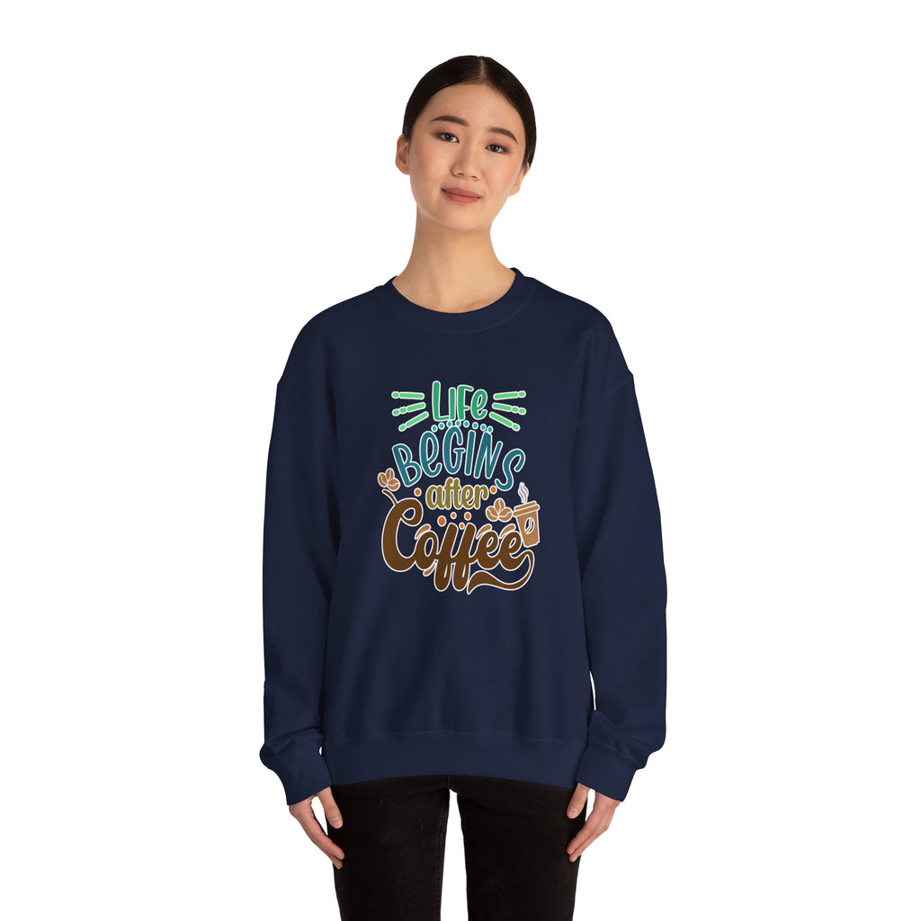 Unisex Heavy Blend™ Crewneck Sweatshirt - Quote - Life begins after coffee