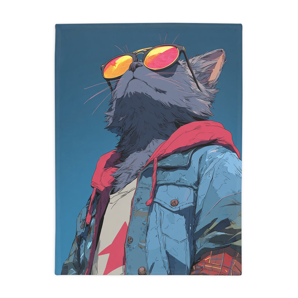 Cool Cat Fleece Blanket - Cozy Cat Lover Gift, Cat-Themed Home Decor, Stylish Pet Blankets, Quirky Gift for Cat Owners - Gcat - 0006