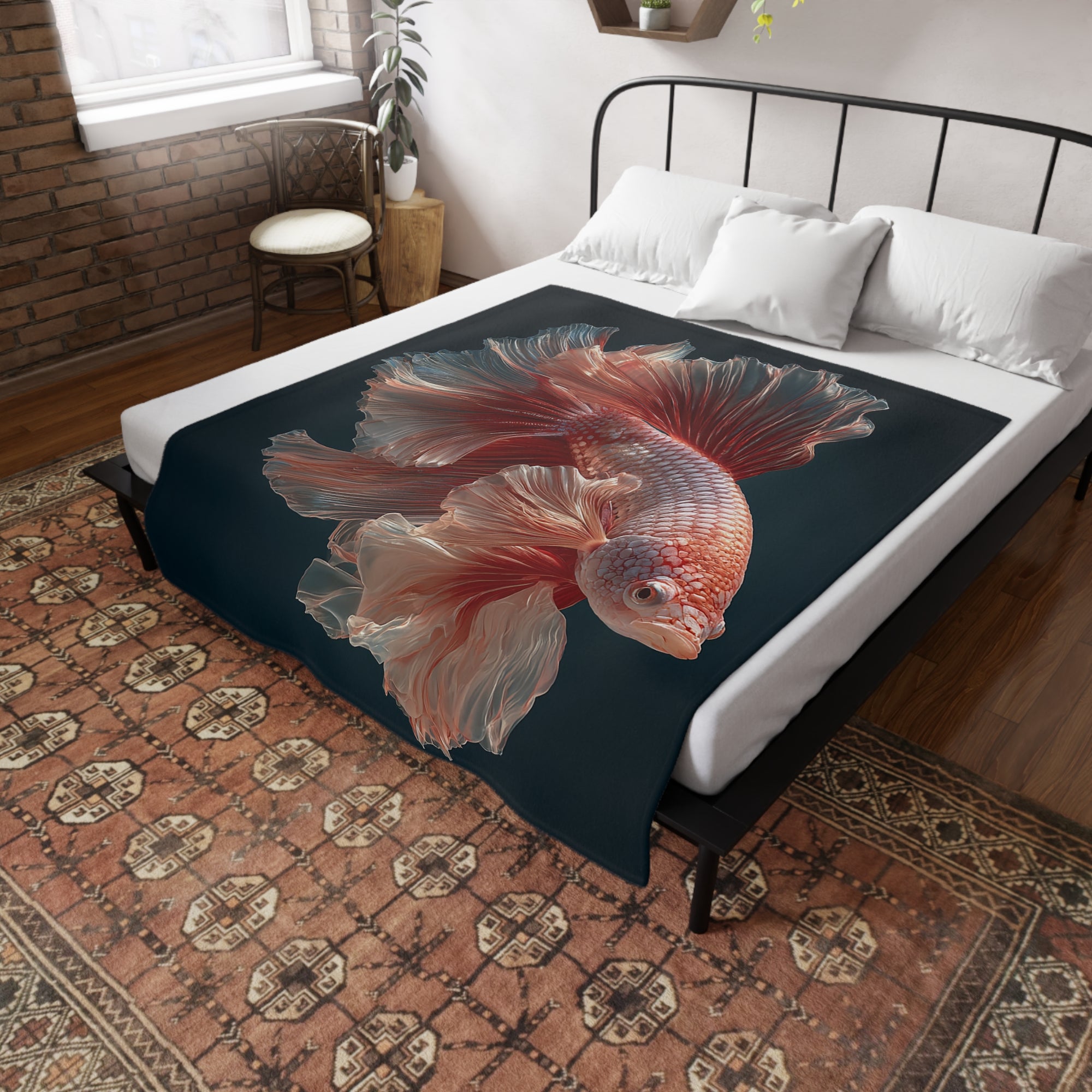 Betta Fish Fleece Blanket, Cozy Throw, Fish Lover Gift, Mellow Decor, Wildlife Lovers Blanket, Colorful Home Accent - 08