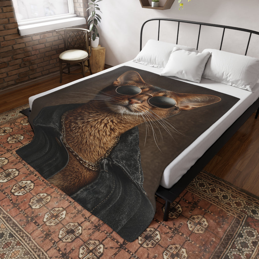 Cool Cat Fleece Blanket - Cozy Cat Lover Gift, Cat-Themed Home Decor, Stylish Pet Blankets, Quirky Gift for Cat Owners - Gcat - 0009