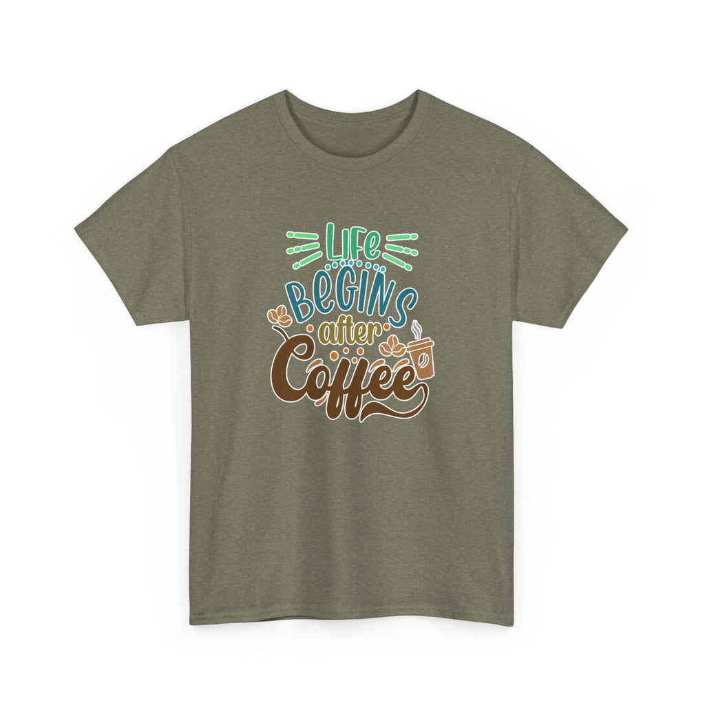Unisex Heavy Cotton Tee - Quotes Tshirt - Life begins after coffee
