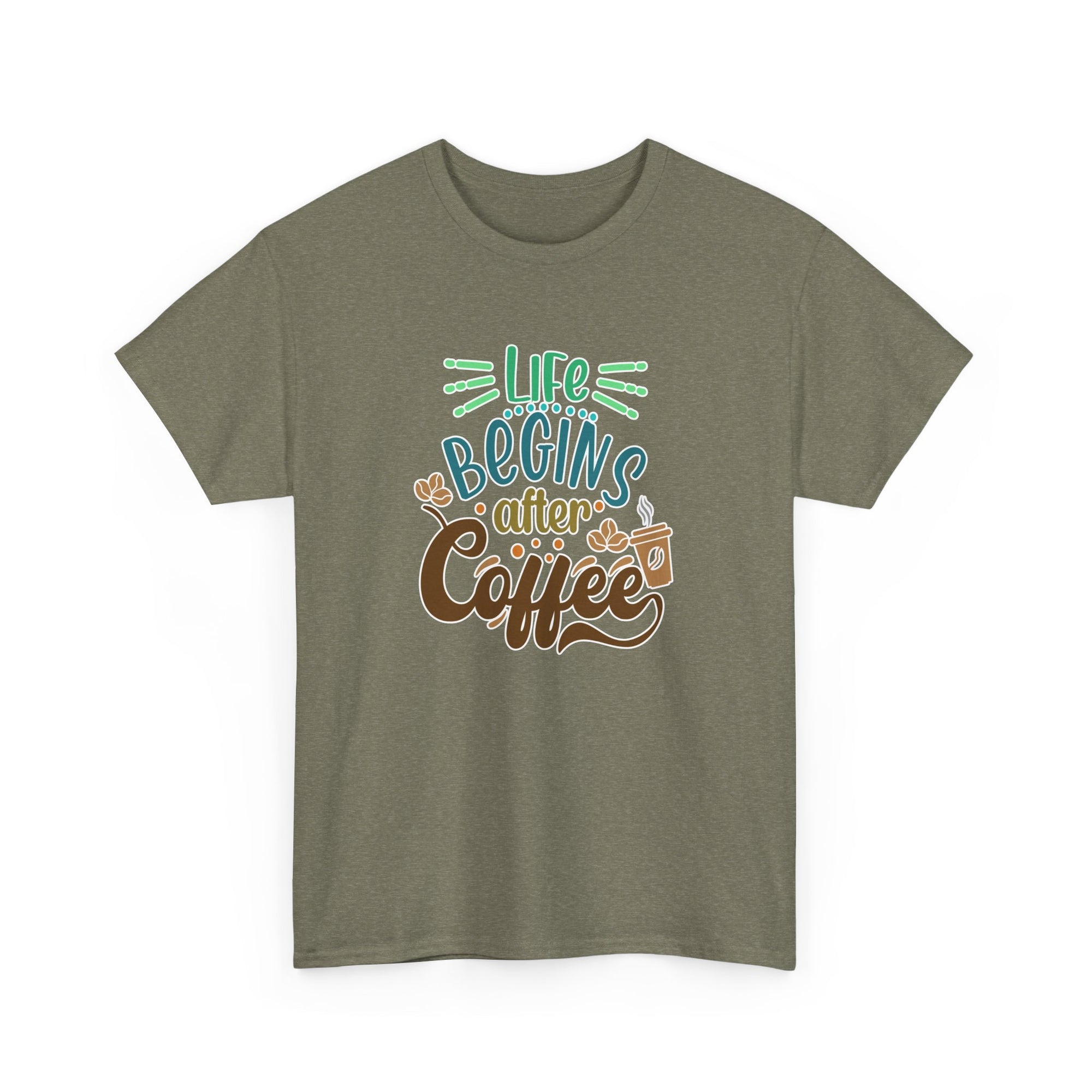 Unisex Heavy Cotton Tee - Quotes Tshirt - Life begins after coffee