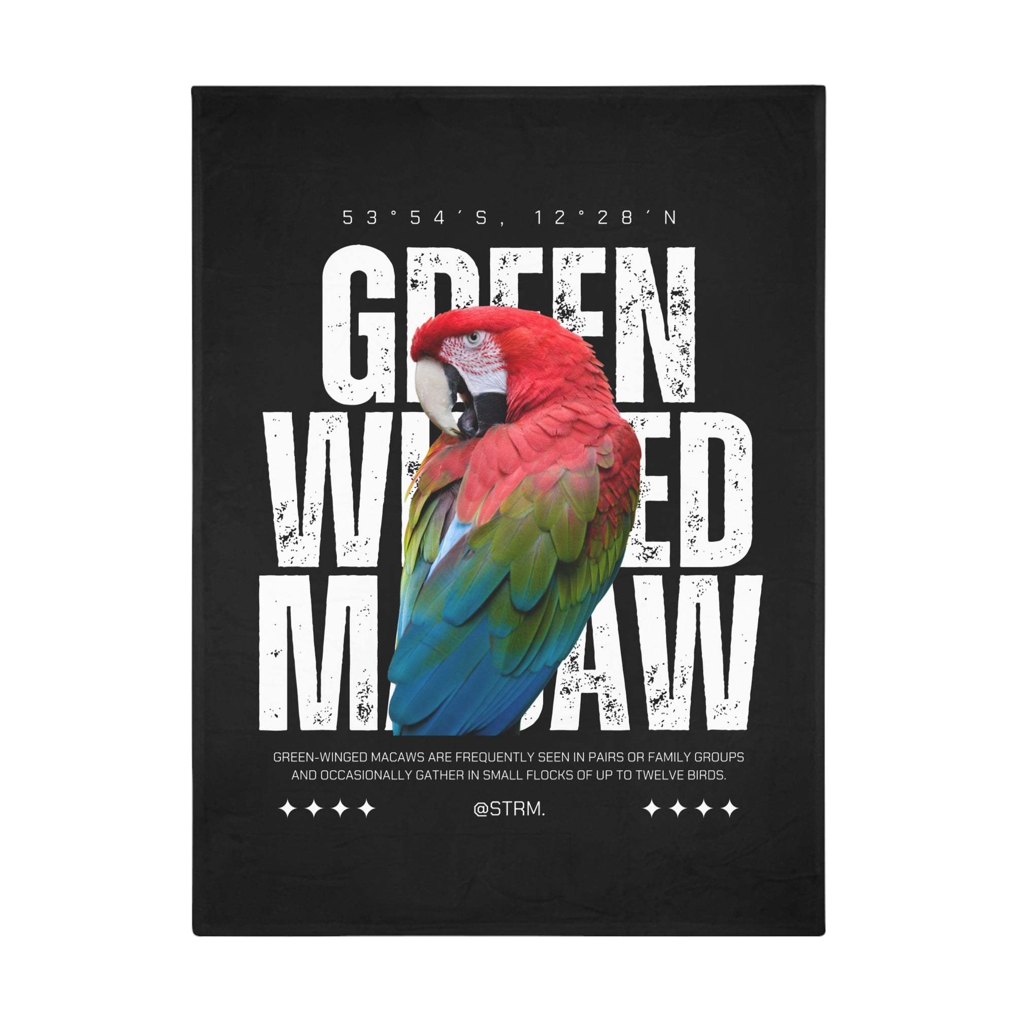 Green Wing Macaw Fleece Blanket, Cozy Throw, Bird Lover Gift, Mellow Decor, Wildlife Lovers Blanket, Colorful Home Accent