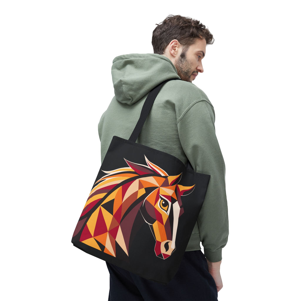 2026 Chinese New Year, Lunar New Year Horse Art Tote Bag, Abstract Colorful Canvas Bag, Geometric Equestrian Design, Gift for Her