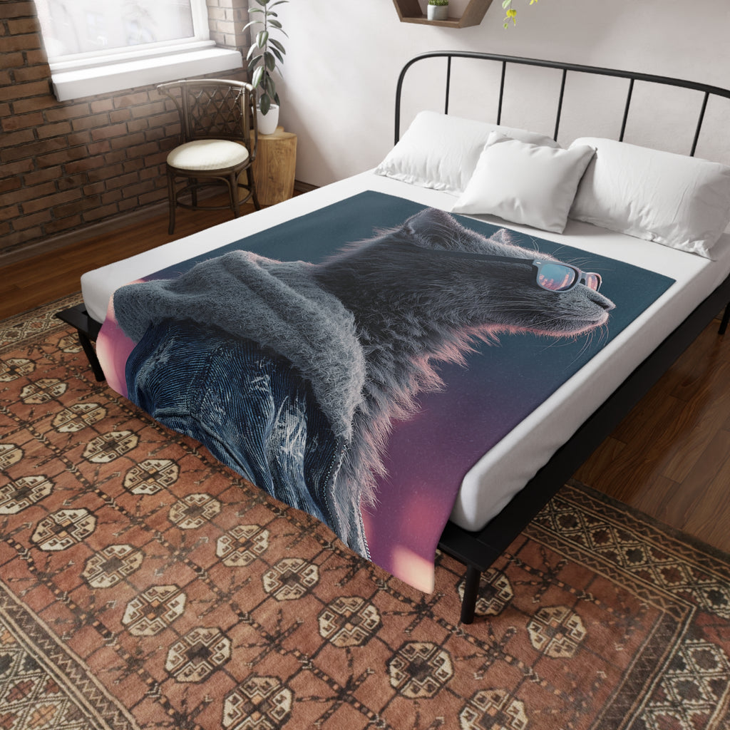Cool Cat Fleece Blanket - Cozy Cat Lover Gift, Cat-Themed Home Decor, Stylish Pet Blankets, Quirky Gift for Cat Owners - Gcat - 0004
