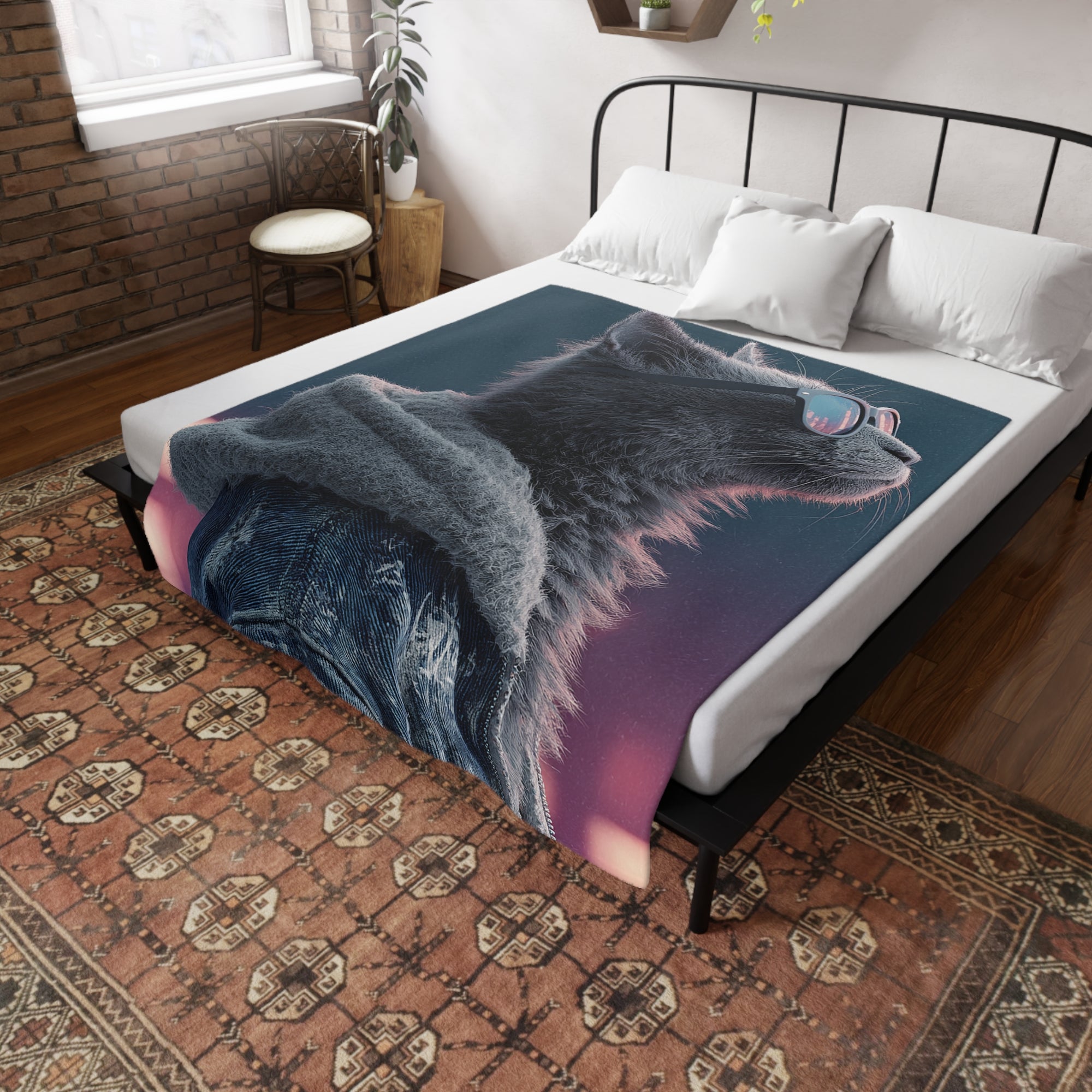 Cool Cat Fleece Blanket - Cozy Cat Lover Gift, Cat-Themed Home Decor, Stylish Pet Blankets, Quirky Gift for Cat Owners - Gcat - 0004