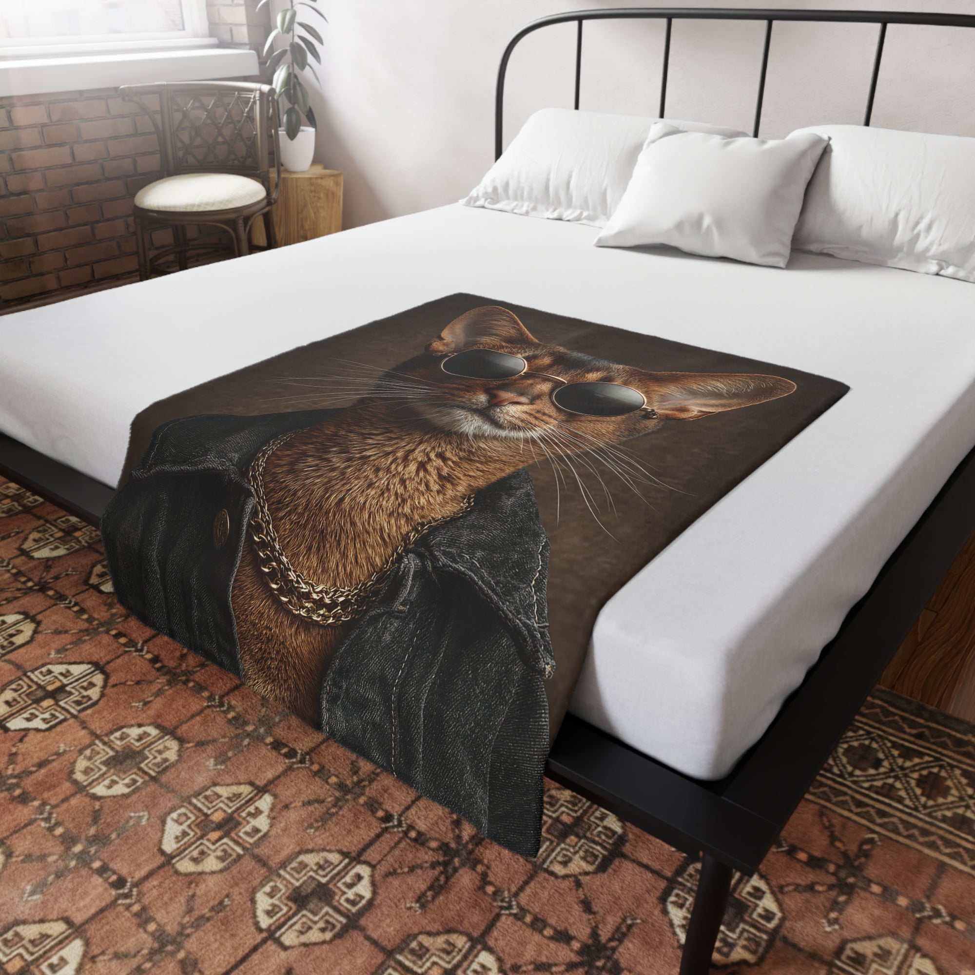 Cool Cat Fleece Blanket - Cozy Cat Lover Gift, Cat-Themed Home Decor, Stylish Pet Blankets, Quirky Gift for Cat Owners - Gcat - 0009