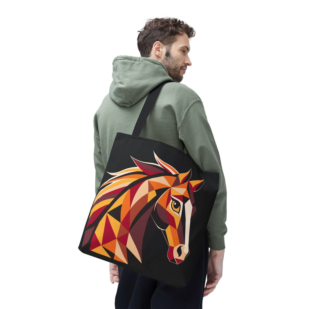 2026 Chinese New Year, Lunar New Year Horse Art Tote Bag, Abstract Colorful Canvas Bag, Geometric Equestrian Design, Gift for Her