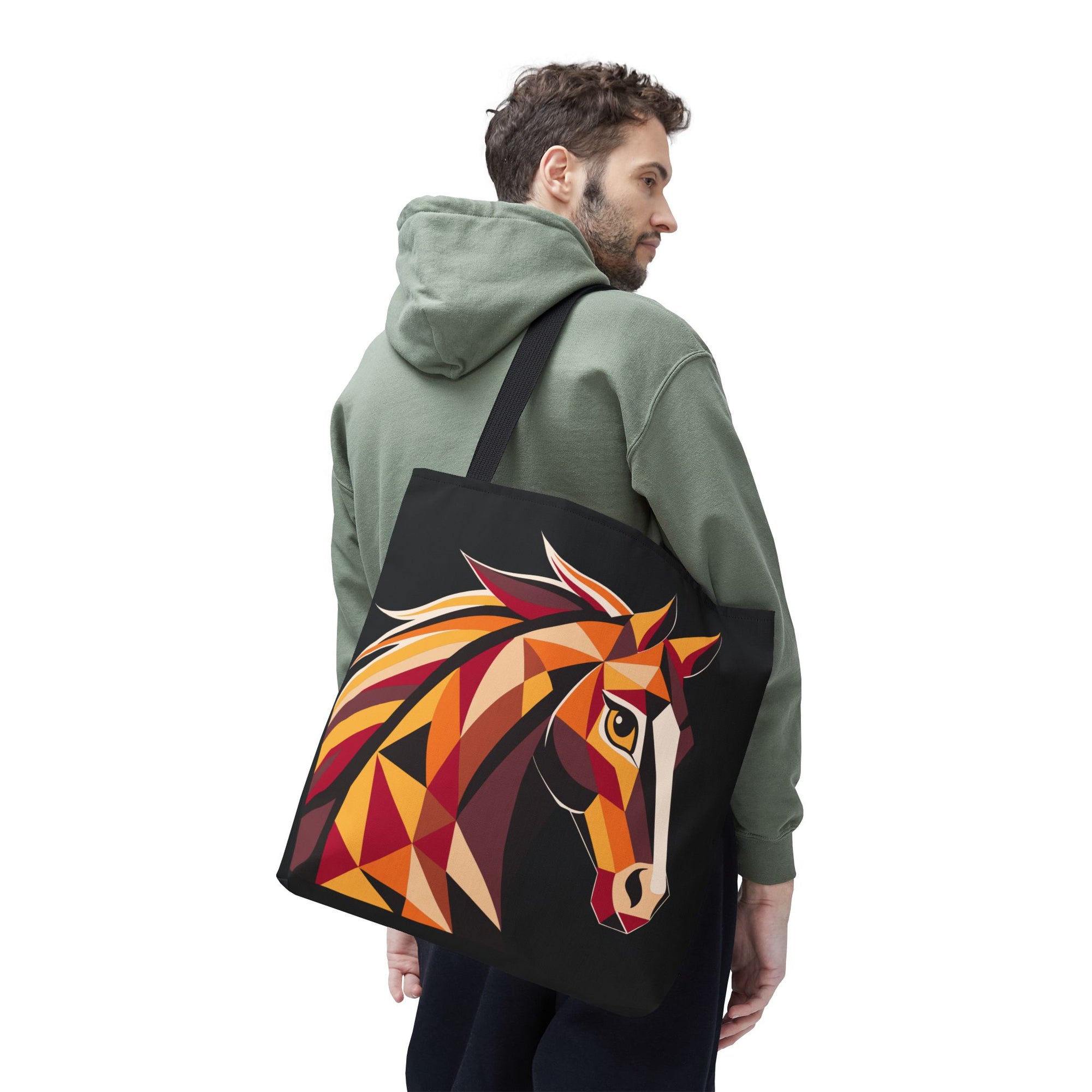 2026 Chinese New Year, Lunar New Year Horse Art Tote Bag, Abstract Colorful Canvas Bag, Geometric Equestrian Design, Gift for Her