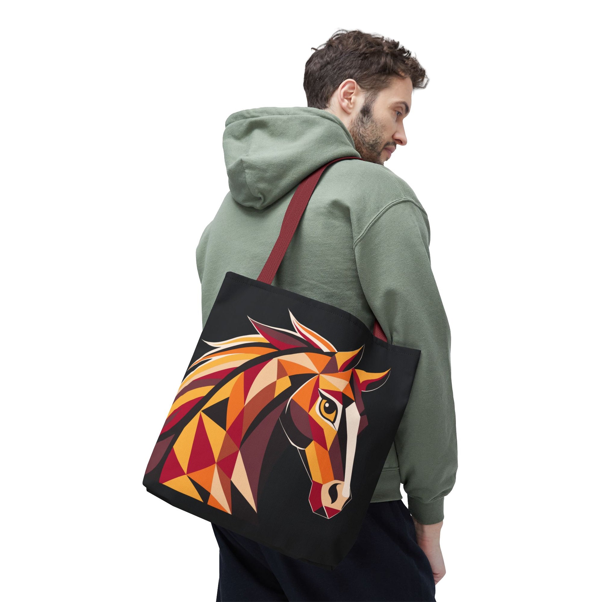 2026 Chinese New Year, Lunar New Year Horse Art Tote Bag, Abstract Colorful Canvas Bag, Geometric Equestrian Design, Gift for Her