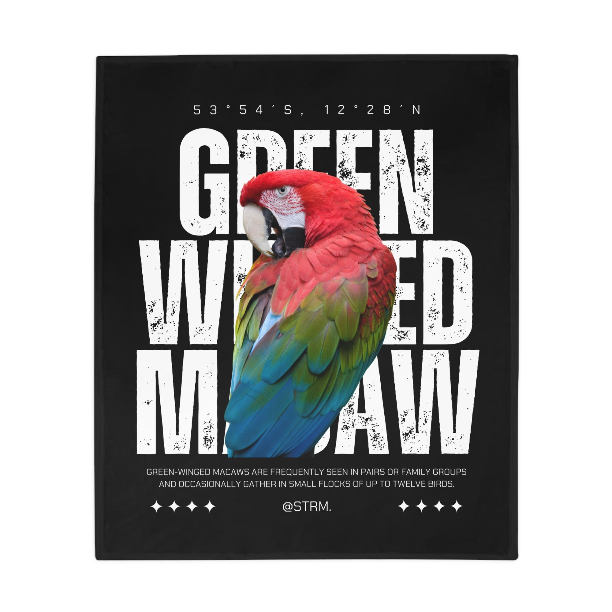 Green Wing Macaw Fleece Blanket, Cozy Throw, Bird Lover Gift, Mellow Decor, Wildlife Lovers Blanket, Colorful Home Accent