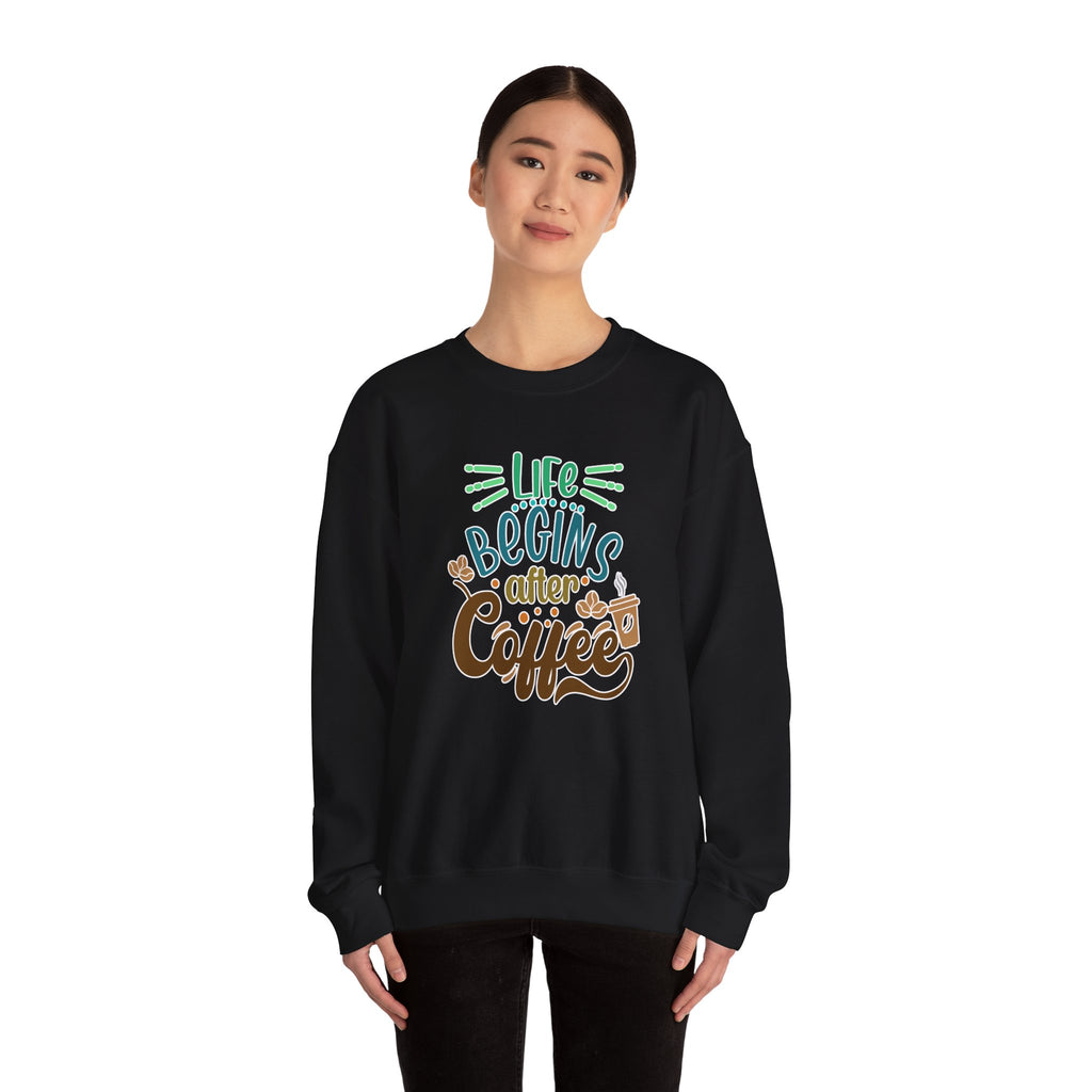 Unisex Heavy Blend™ Crewneck Sweatshirt - Quote - Life begins after coffee