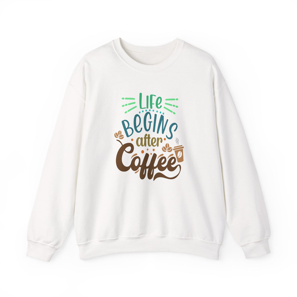 Unisex Heavy Blend™ Crewneck Sweatshirt - Quote - Life begins after coffee