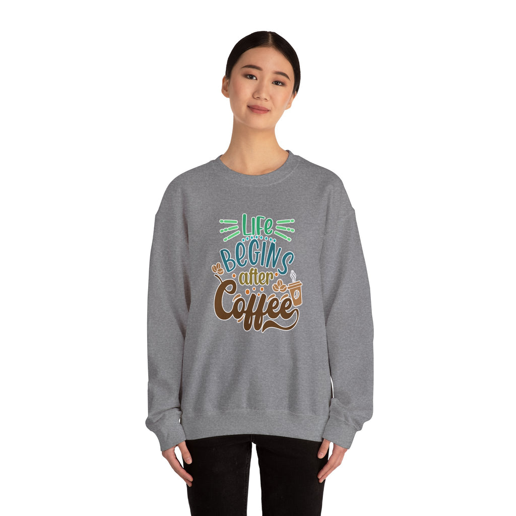 Unisex Heavy Blend™ Crewneck Sweatshirt - Quote - Life begins after coffee