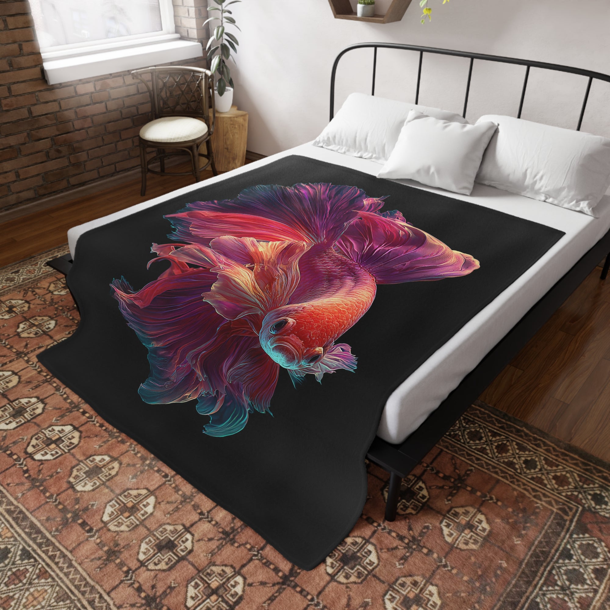 Betta Fish Fleece Blanket, Cozy Throw, Fish Lover Gift, Mellow Decor, Wildlife Lovers Blanket, Colorful Home Accent - 02
