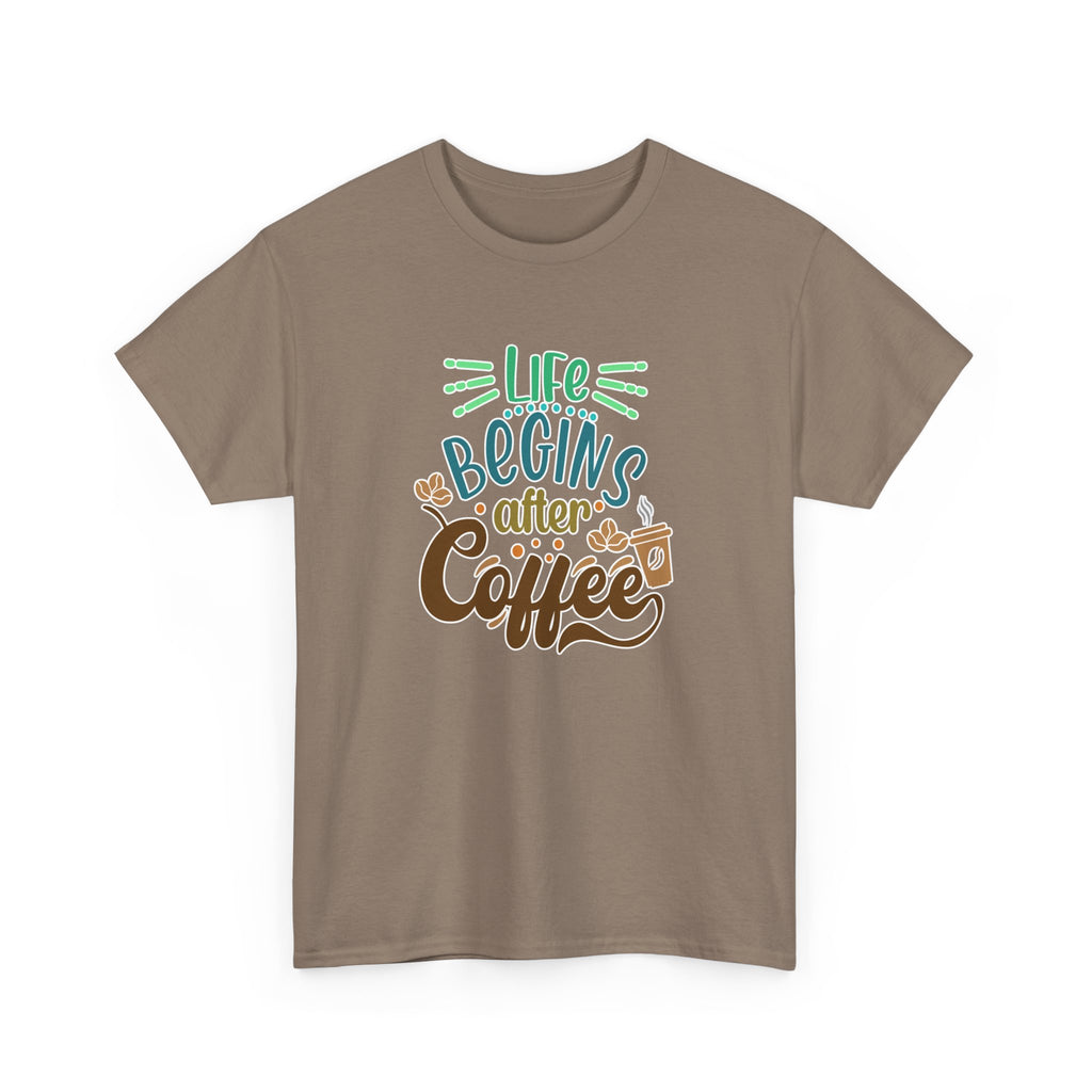 Unisex Heavy Cotton Tee - Quotes Tshirt - Life begins after coffee