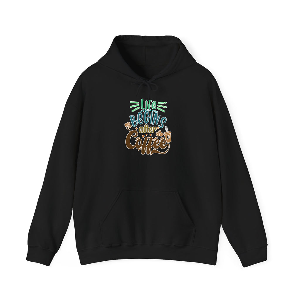 Unisex Heavy Blend™ Hooded Sweatshirt - Quote - Life begins after coffee