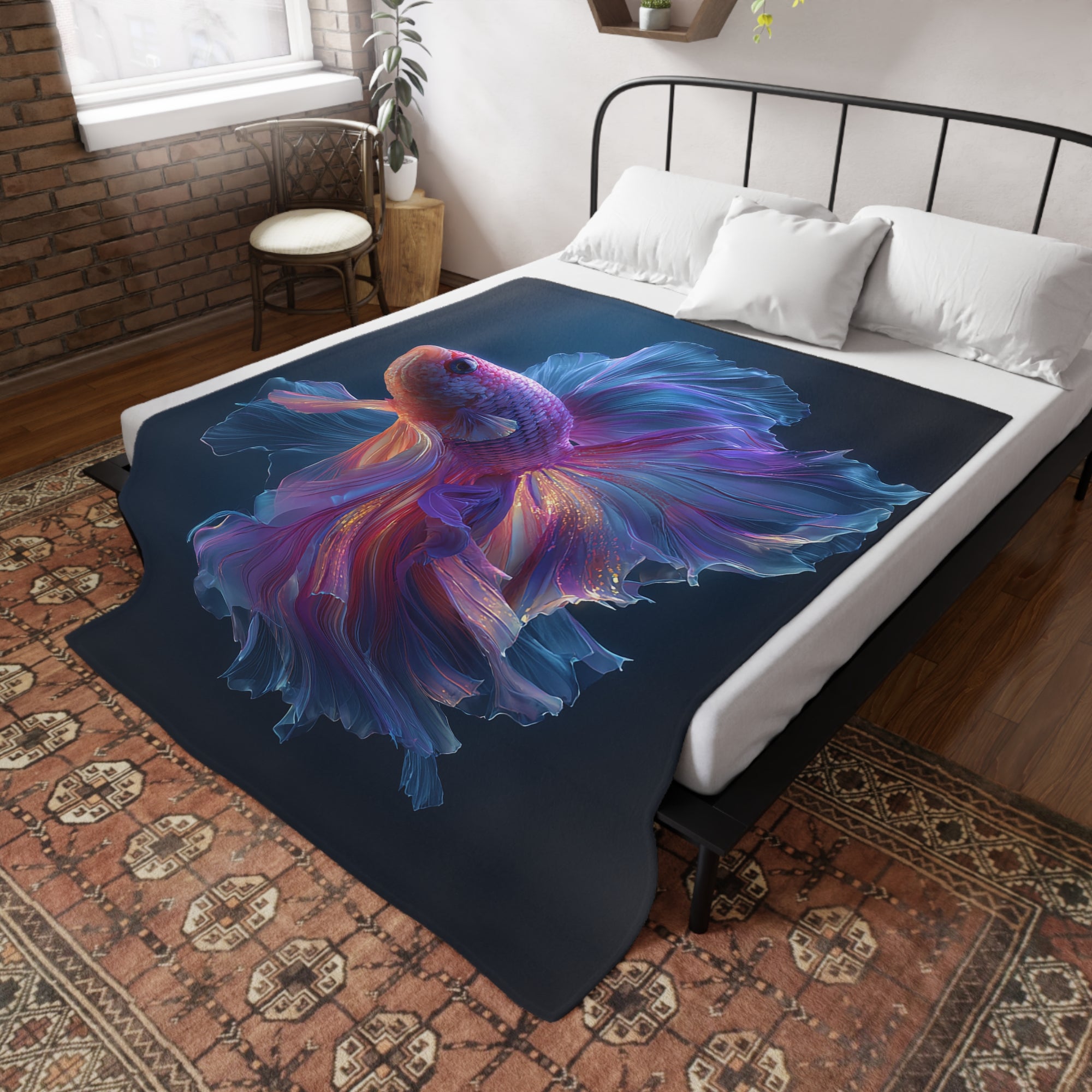 Betta Fish Fleece Blanket, Cozy Throw, Fish Lover Gift, Mellow Decor, Wildlife Lovers Blanket, Colorful Home Accent - 05