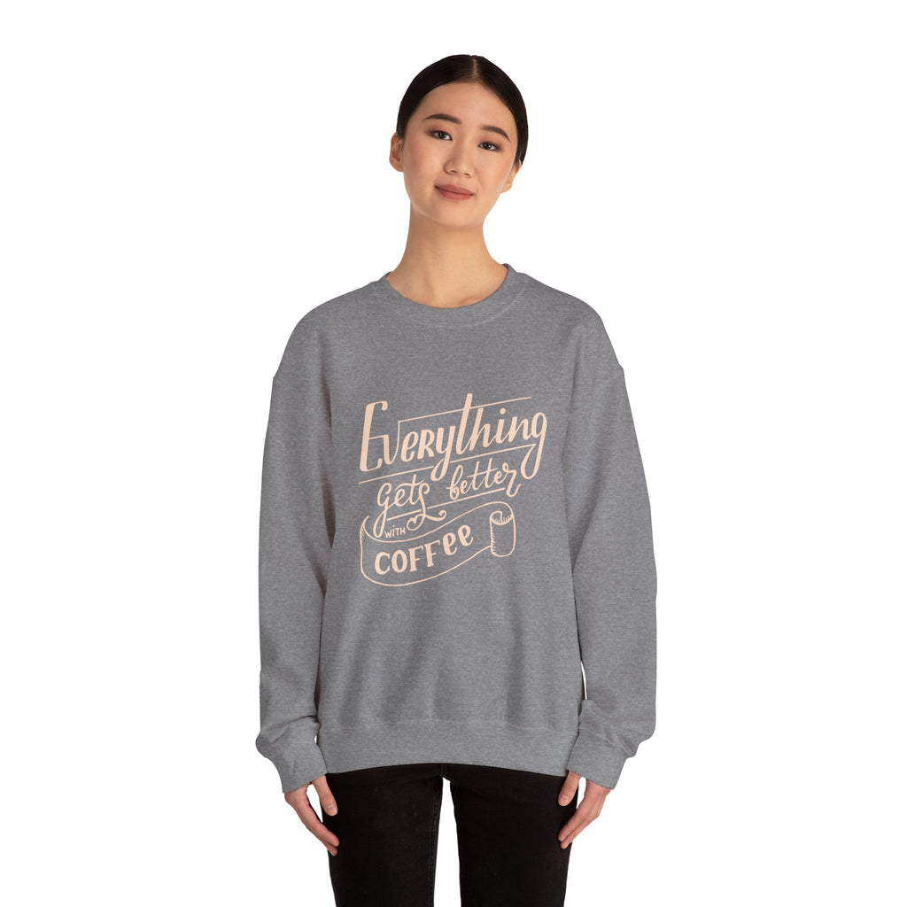 Unisex Heavy Blend™ Crewneck Sweatshirt - Quote - Everything gets better with coffee