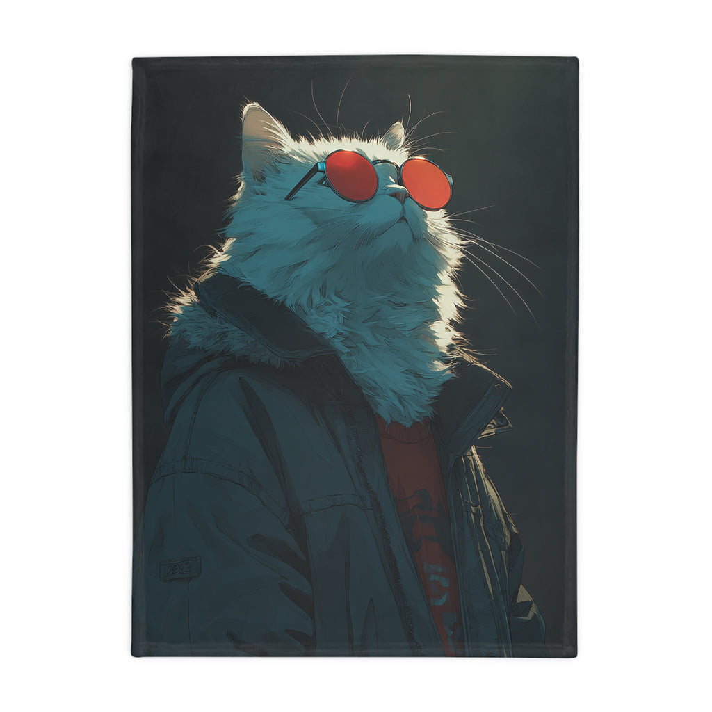 Cool Cat Fleece Blanket - Cozy Cat Lover Gift, Cat-Themed Home Decor, Stylish Pet Blankets, Quirky Gift for Cat Owners - Gcat - 0003