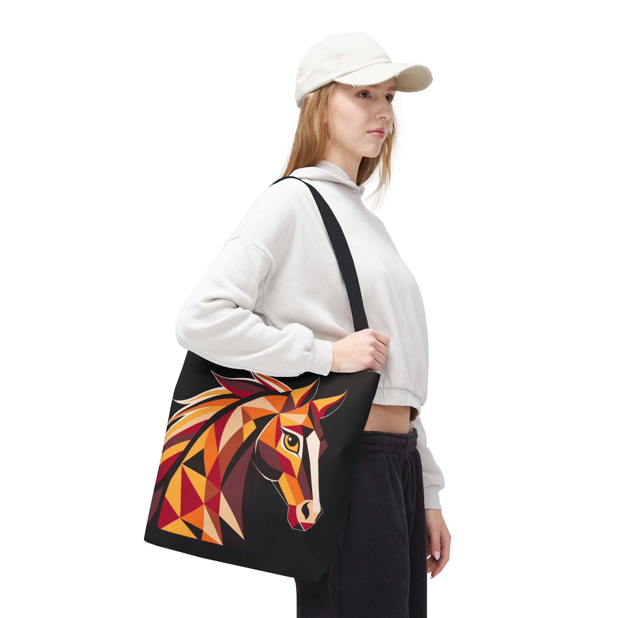 2026 Chinese New Year, Lunar New Year Horse Art Tote Bag, Abstract Colorful Canvas Bag, Geometric Equestrian Design, Gift for Her