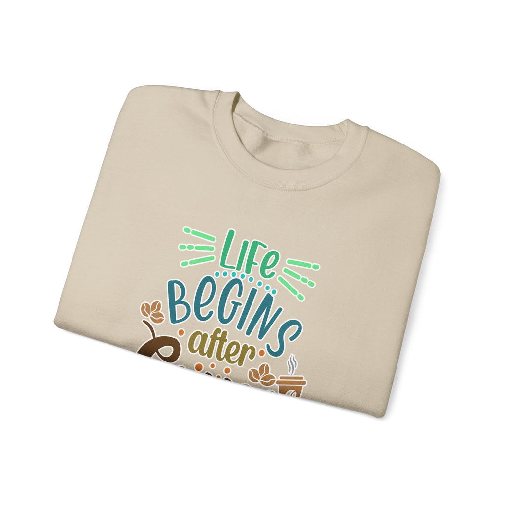 Unisex Heavy Blend™ Crewneck Sweatshirt - Quote - Life begins after coffee