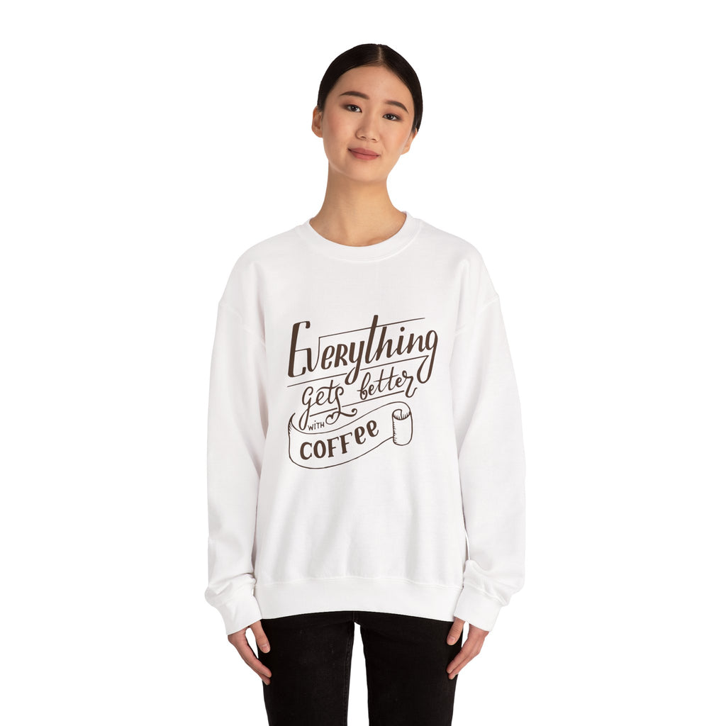 Unisex Heavy Blend™ Crewneck Sweatshirt - Quote - Everything gets better with coffee