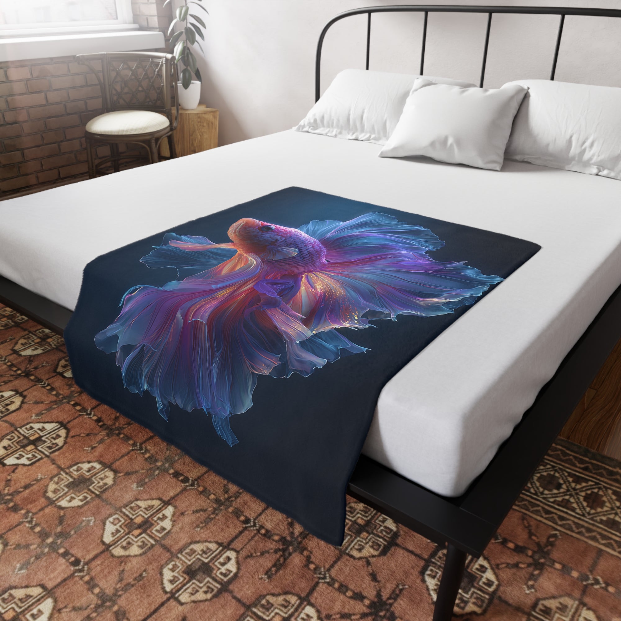 Betta Fish Fleece Blanket, Cozy Throw, Fish Lover Gift, Mellow Decor, Wildlife Lovers Blanket, Colorful Home Accent - 05
