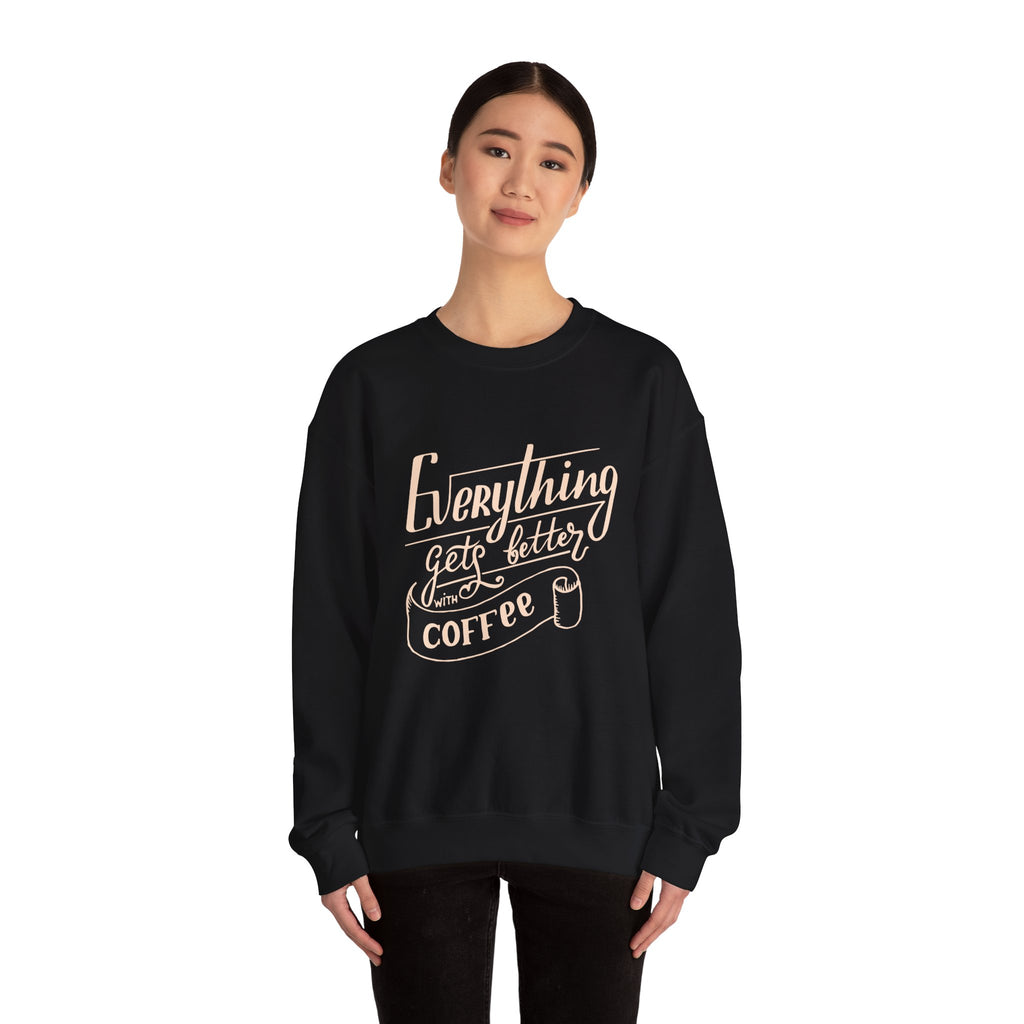 Unisex Heavy Blend™ Crewneck Sweatshirt - Quote - Everything gets better with coffee