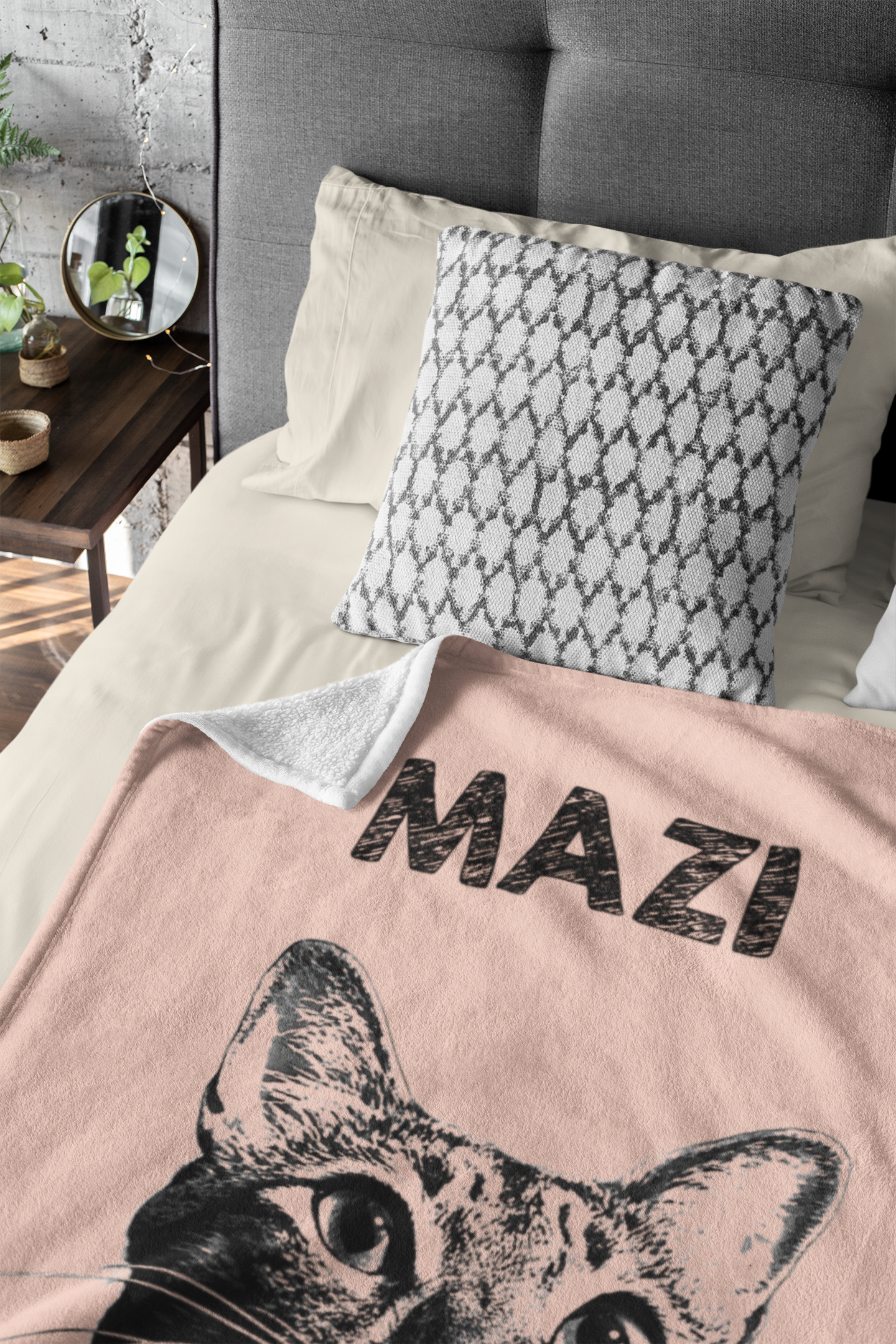 Custom Pet Pen Art Portrait Blanket, Personalized Cat Photo Throw Blanket, Cat Mom Gift, Cat Face and Name Blanket, Cat Lover Gift - Apricot