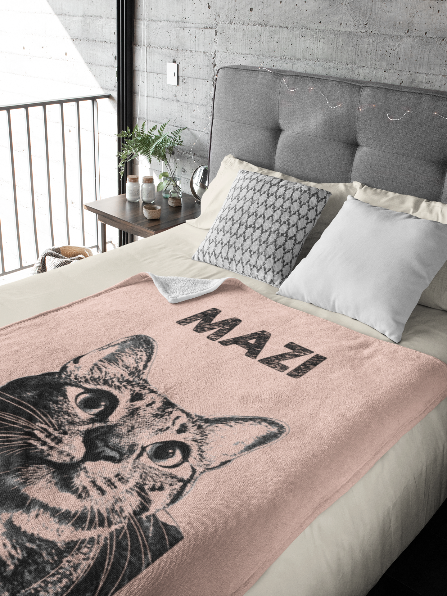 Custom Pet Pen Art Portrait Blanket, Personalized Cat Photo Throw Blanket, Cat Mom Gift, Cat Face and Name Blanket, Cat Lover Gift - Apricot
