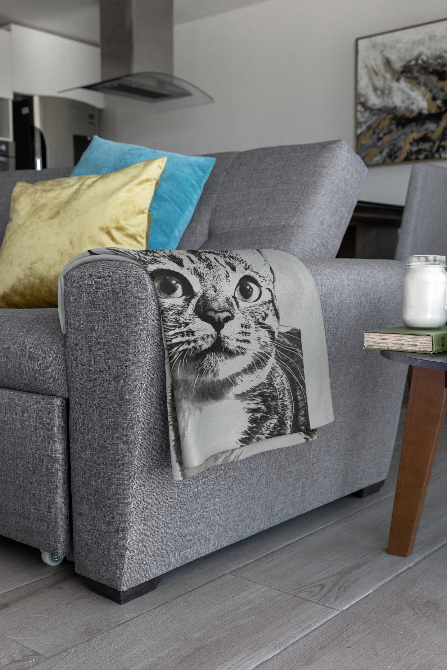 Custom Pet Pen Art Portrait Blanket, Personalized Cat Photo Throw Blanket, Cat Mom Gift, Cat Face and Name Blanket, Cat Lover Gift - Bombay