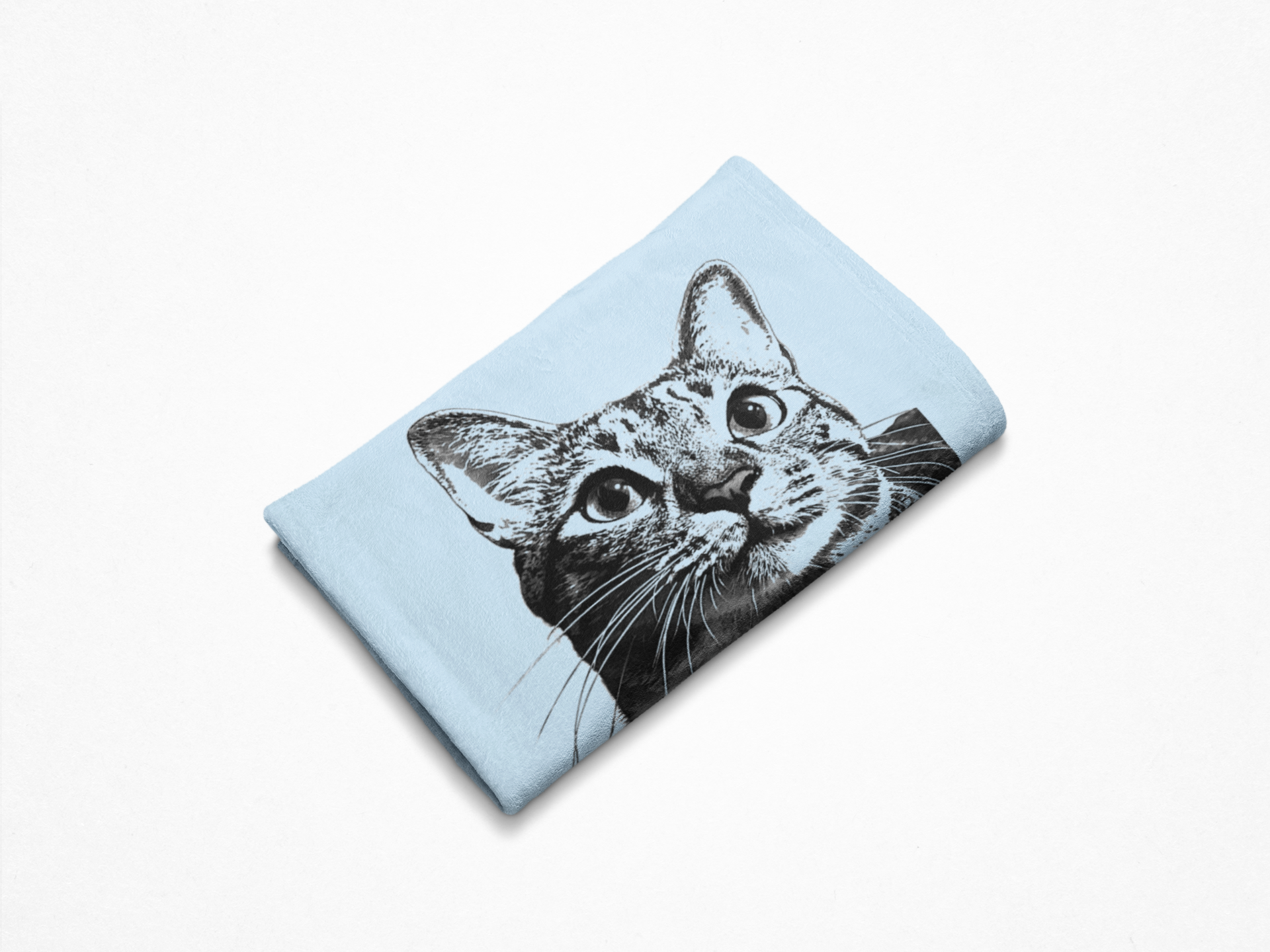 Custom Pet Pen Art Portrait Blanket, Personalized Cat Photo Throw Blanket, Cat Mom Gift, Cat Face and Name Blanket, Cat Lover Gift - Cloud Blue