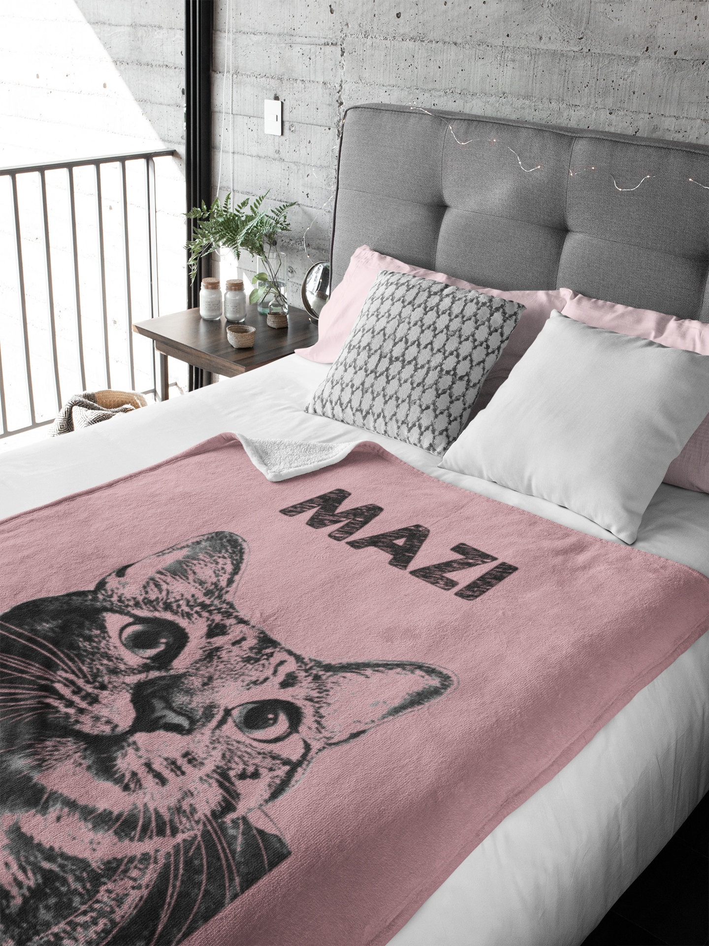 Custom Pet Pen Art Portrait Blanket, Personalized Cat Photo Throw Blanket, Cat Mom Gift, Cat Face and Name Blanket, Cat Lover Gift - Pale rose