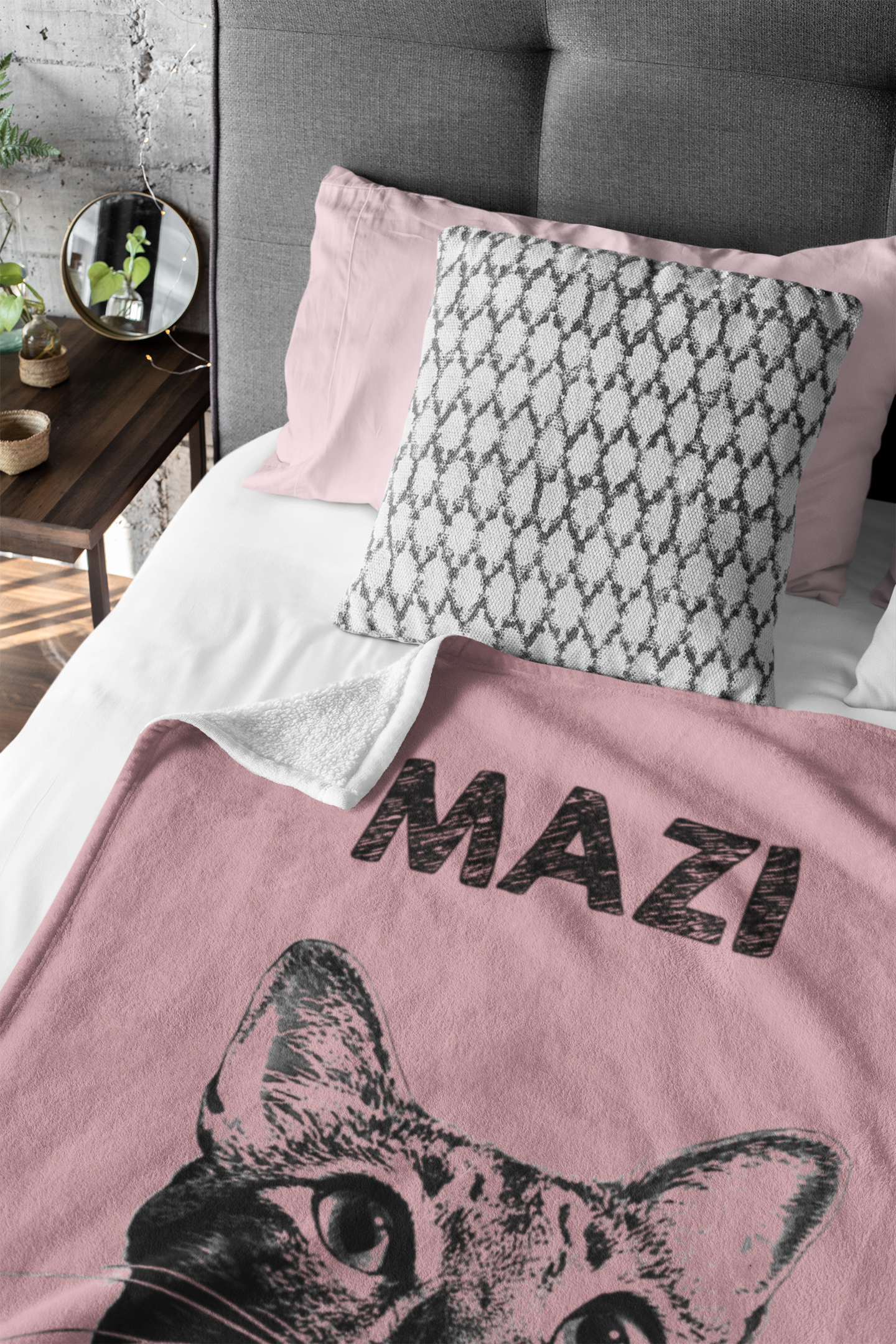 Custom Pet Pen Art Portrait Blanket, Personalized Cat Photo Throw Blanket, Cat Mom Gift, Cat Face and Name Blanket, Cat Lover Gift - Pale rose