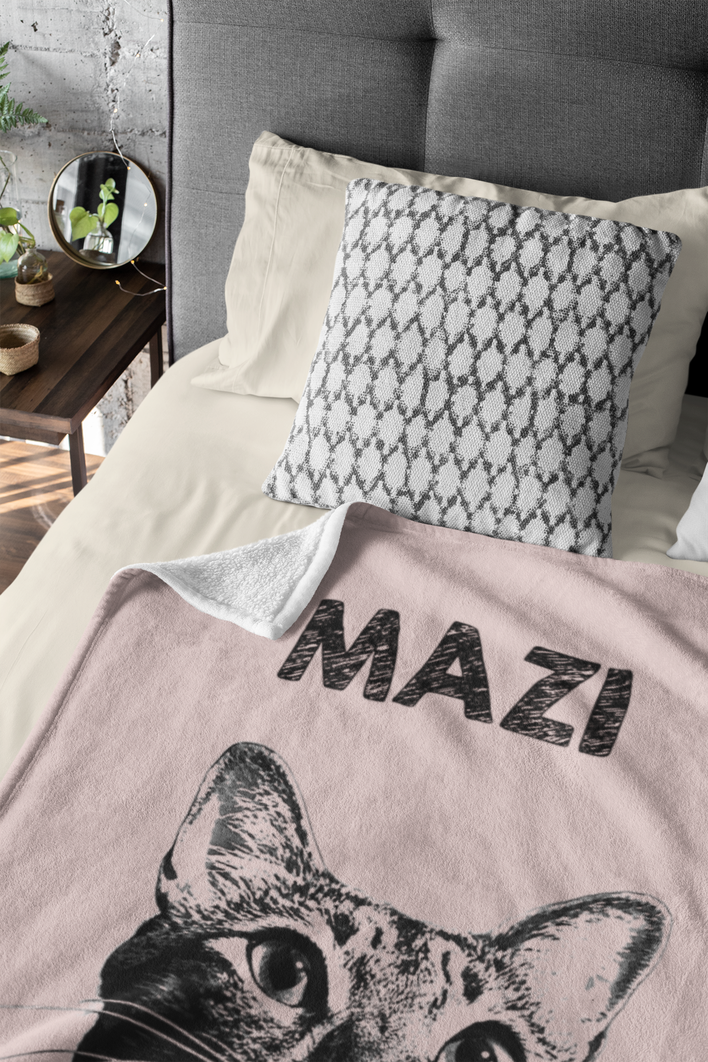 Custom Pet Pen Art Portrait Blanket, Personalized Cat Photo Throw Blanket, Cat Mom Gift, Cat Face and Name Blanket, Cat Lover Gift - Soft Peach