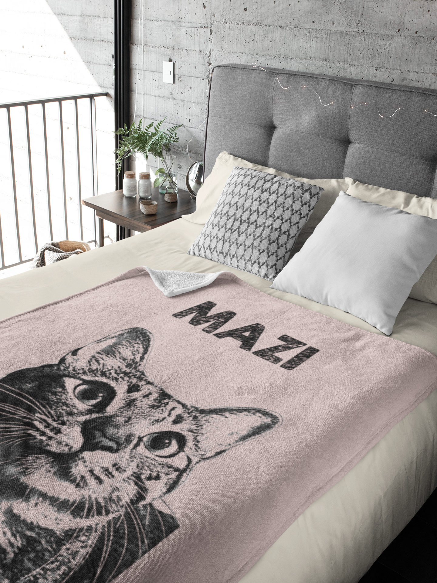 Custom Pet Pen Art Portrait Blanket, Personalized Cat Photo Throw Blanket, Cat Mom Gift, Cat Face and Name Blanket, Cat Lover Gift - Soft Peach