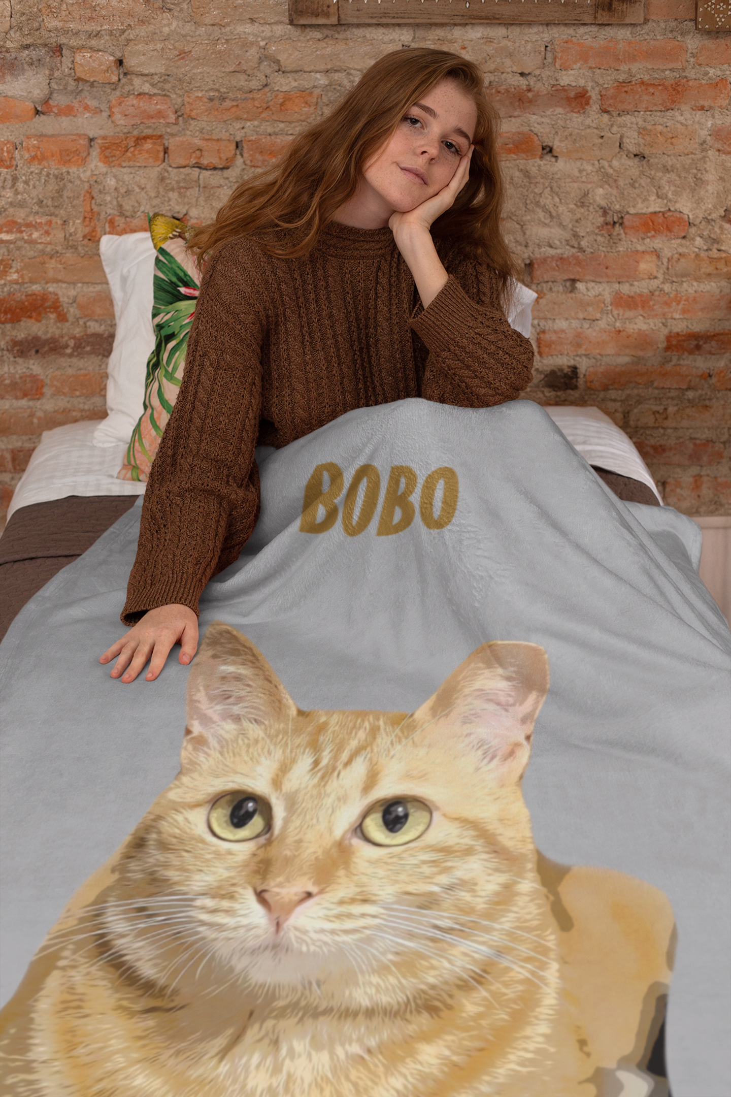 B-Custom Pet Pen Art Portrait Blanket, Personalized Cat Photo Throw Blanket, Cat Mom Gift, Cat Face and Name Blanket, Cat Lover Gift - Bombay