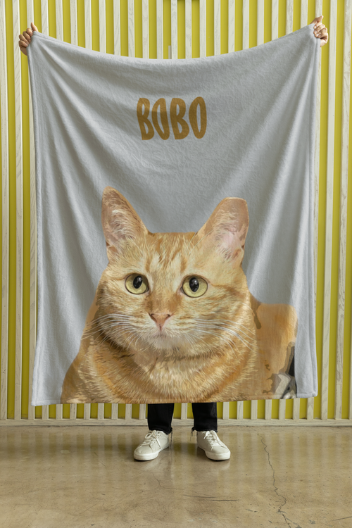 B-Custom Pet Pen Art Portrait Blanket, Personalized Cat Photo Throw Blanket, Cat Mom Gift, Cat Face and Name Blanket, Cat Lover Gift - Bombay