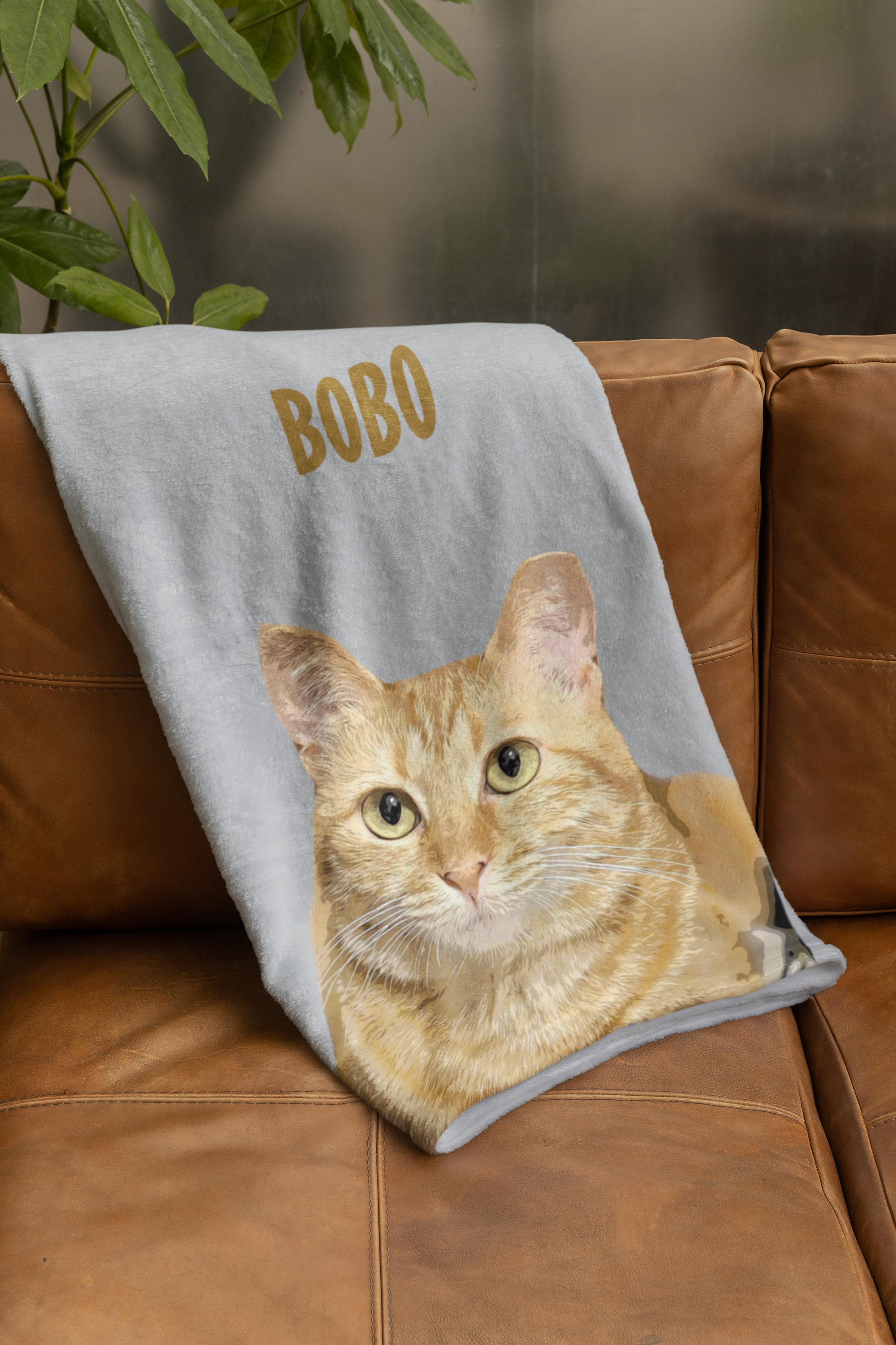 B-Custom Pet Pen Art Portrait Blanket, Personalized Cat Photo Throw Blanket, Cat Mom Gift, Cat Face and Name Blanket, Cat Lover Gift - Bombay