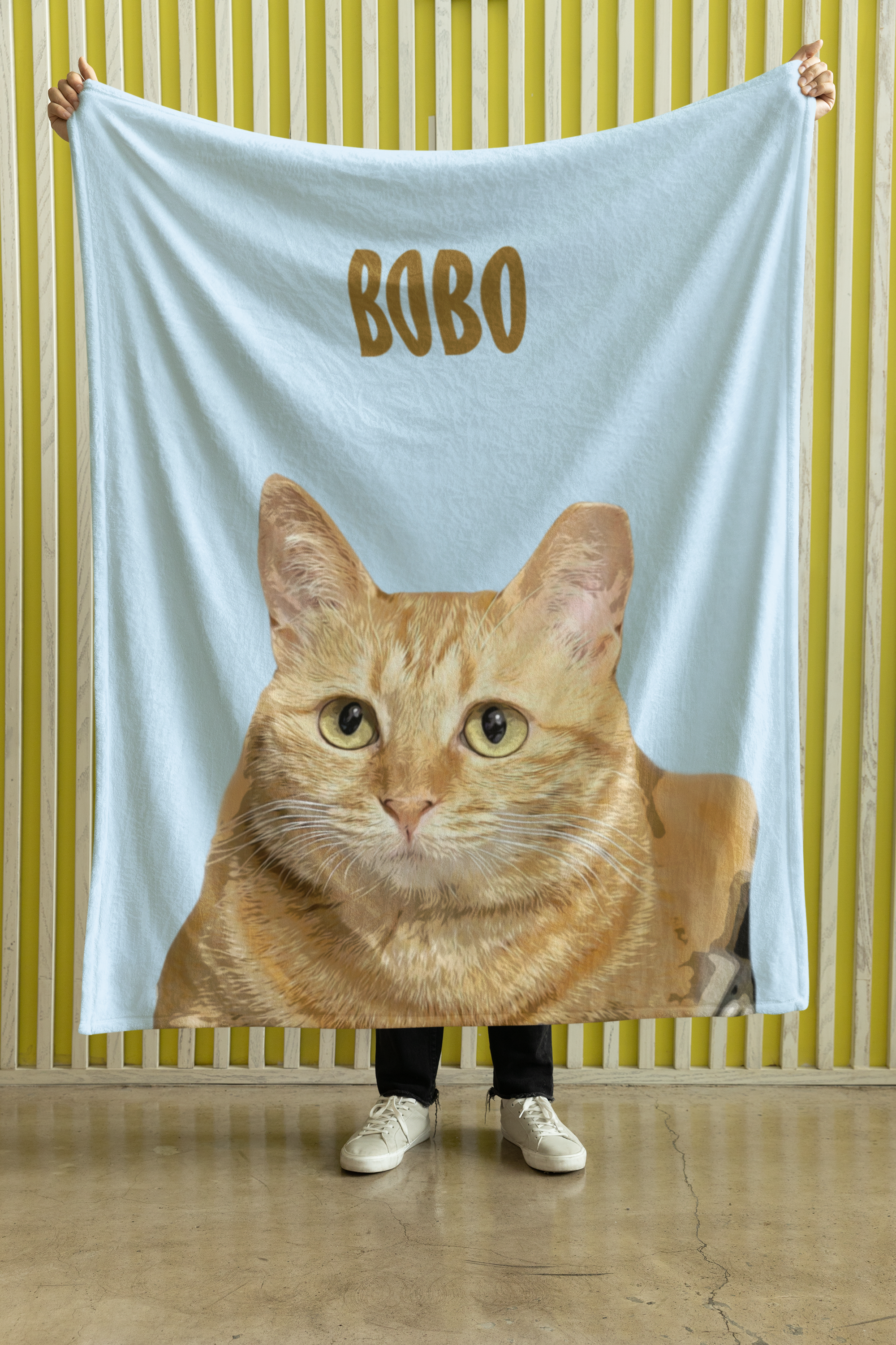 B-Custom Pet Pen Art Portrait Blanket, Personalized Cat Photo Throw Blanket, Cat Mom Gift, Cat Face and Name Blanket, Cat Lover Gift - Cloud Blue