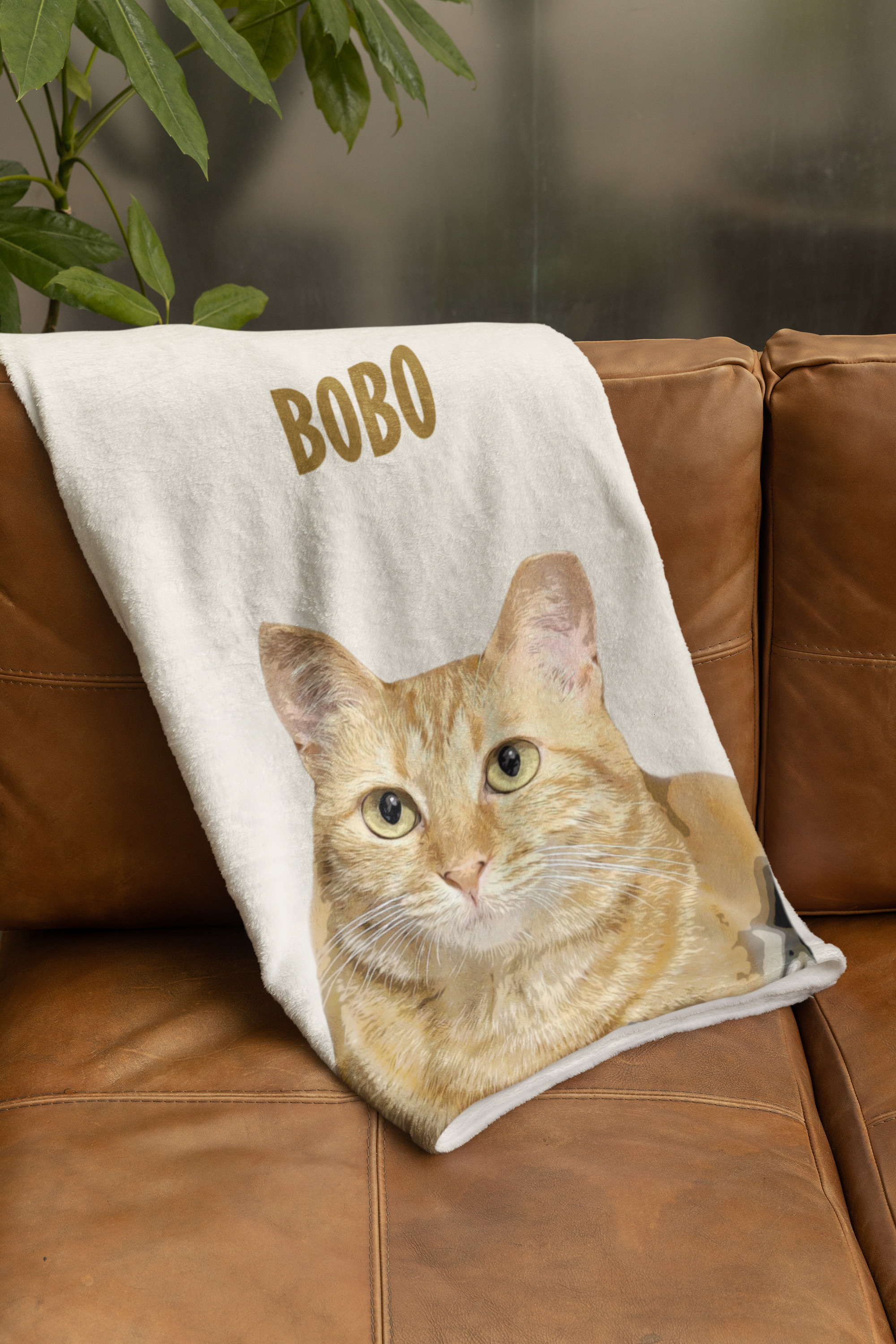 B-Custom Pet Pen Art Portrait Blanket, Personalized Cat Photo Throw Blanket, Cat Mom Gift, Cat Face and Name Blanket, Cat Lover Gift - Cream